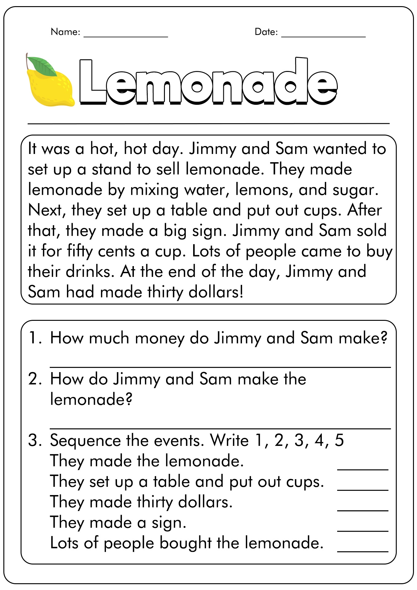 first grade reading worksheets