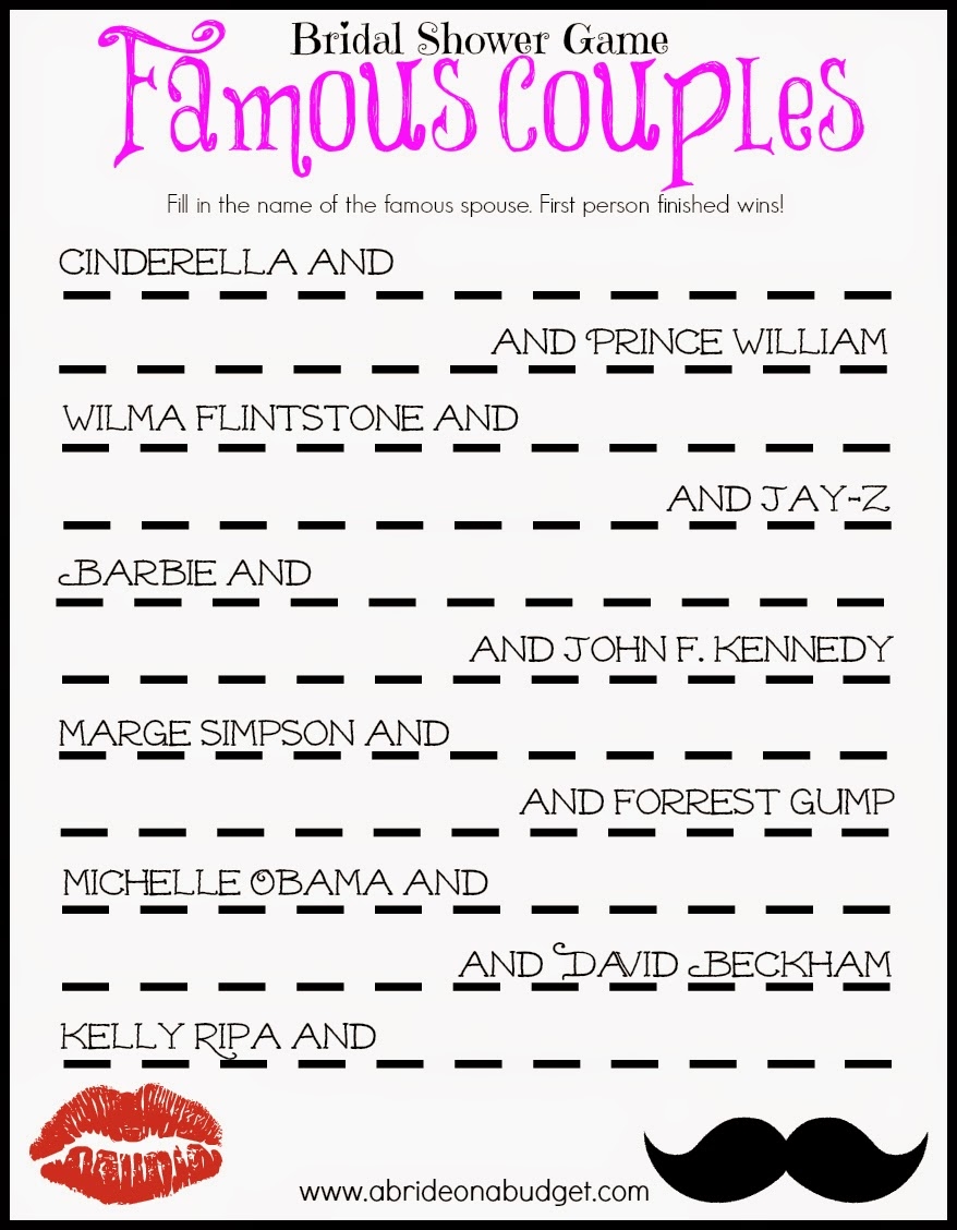 free printable wedding shower games