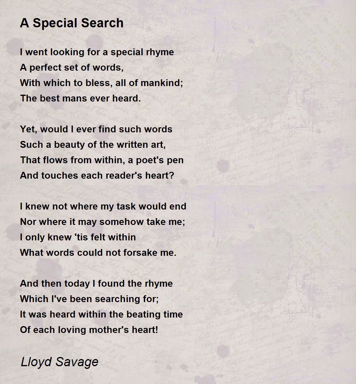 A Special Search A Special Search Poem By Lloyd Savage