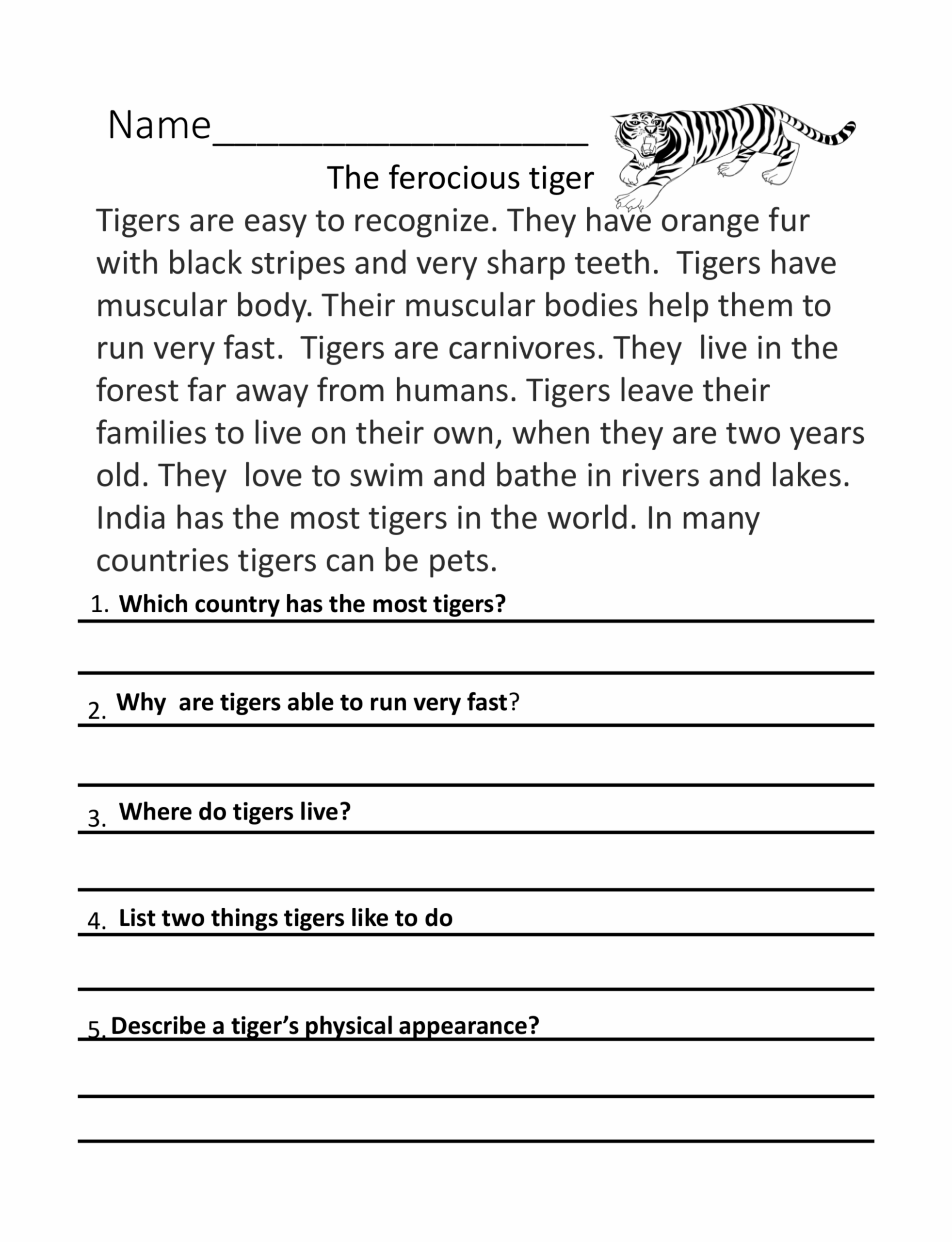 comprehension worksheets for class 2