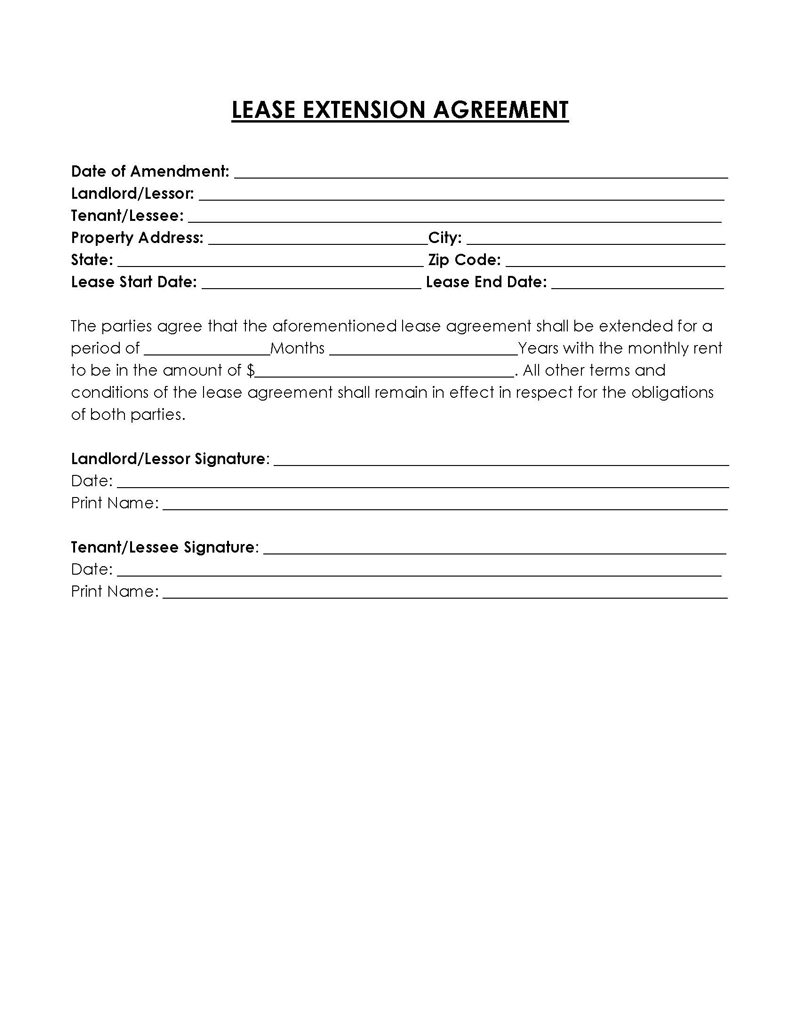 lease extension addendum template free