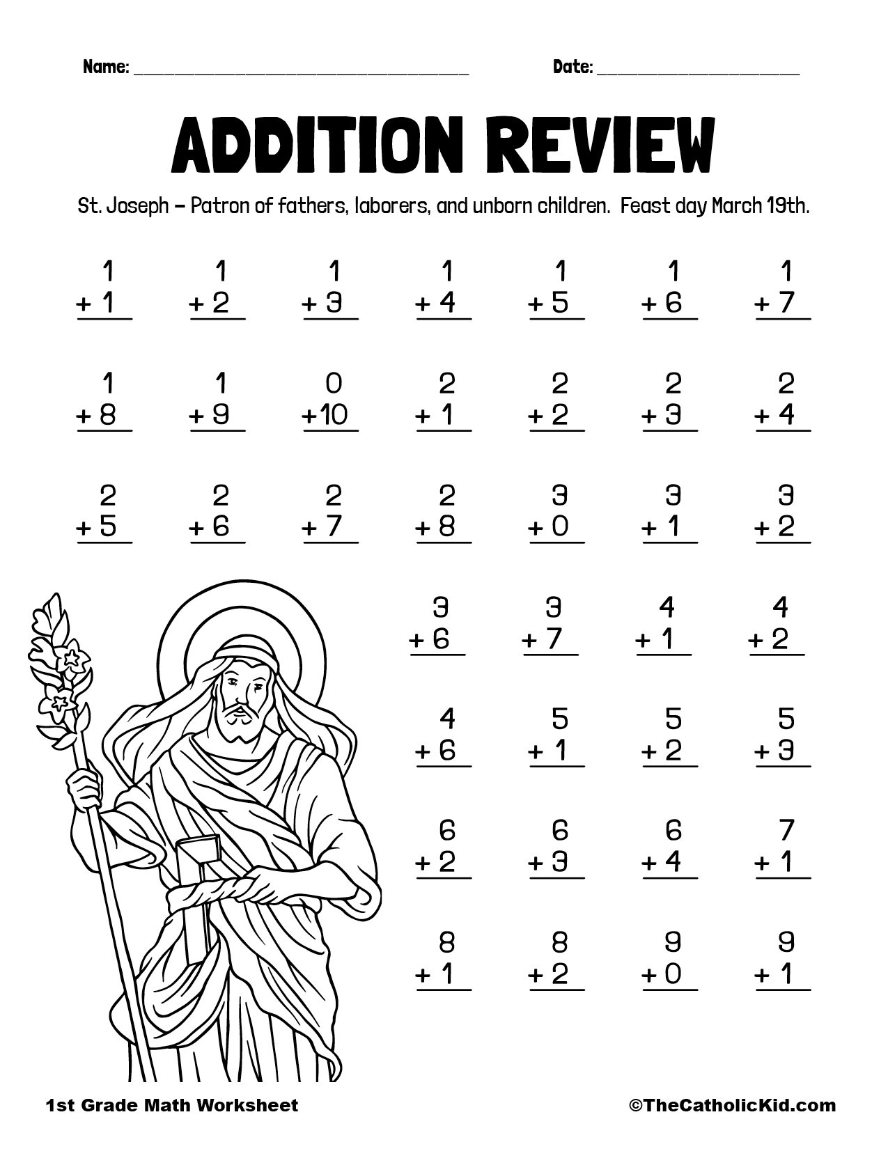 Addition Practice 1st Grade Math Worksheet Catholic TheCatholicKid Addition Practice 1st Grade Math Worksheet Catholic TheCatholicKid