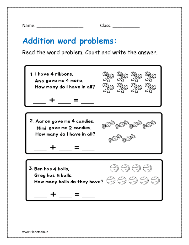 Addition Word Problems Kindergarten Worksheets Planetspin in