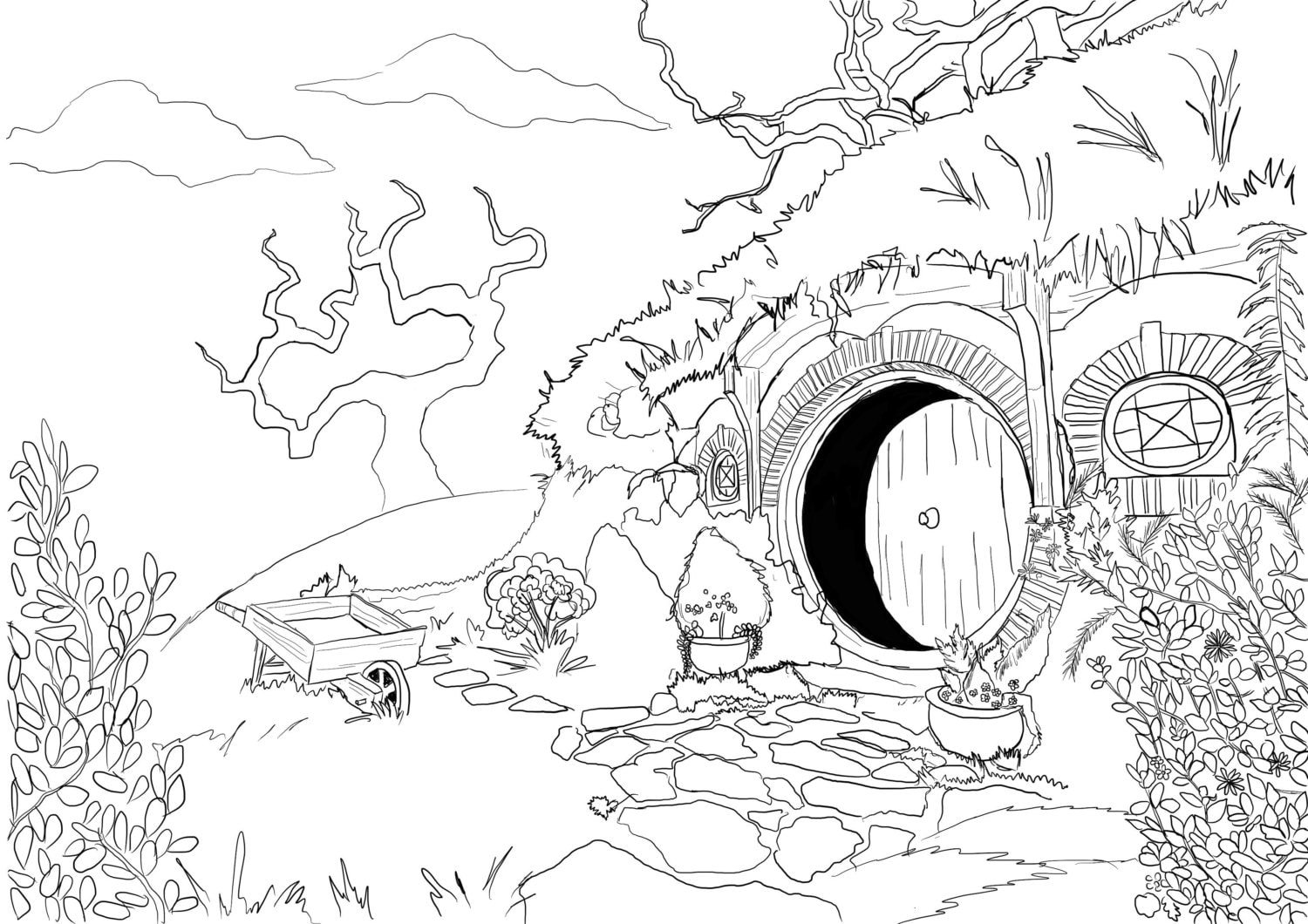 Adult Coloring Page Hobbit House From Lord Of The Rings Etsy