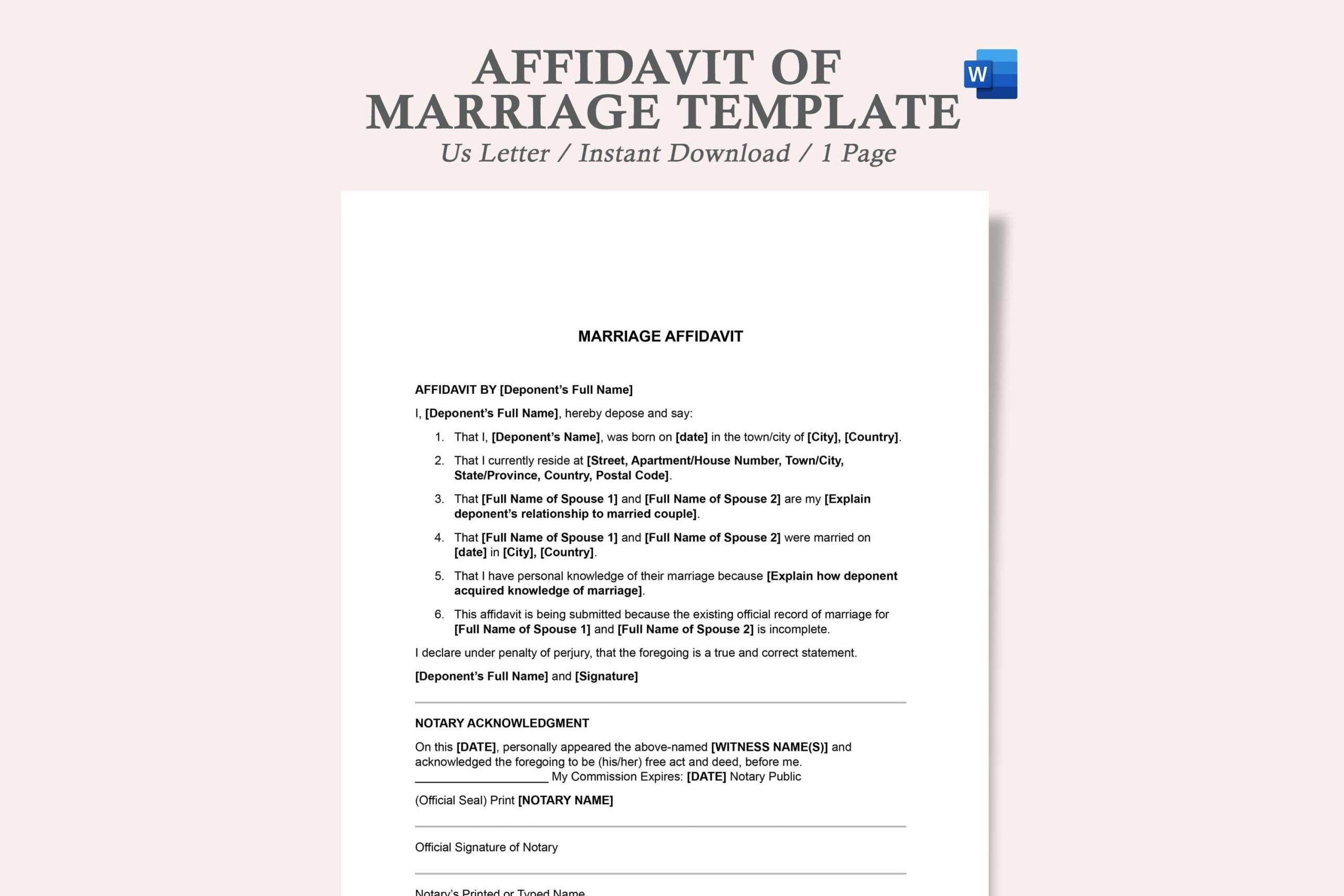 Affidavit Of Marriage Template marriage Affidavit Letter affidavit For Marriage Sample Letter affidavit Letter Of Support Marriage Sample Etsy