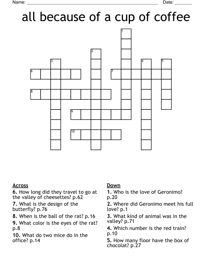 All Because Of A Cup Of Coffee Crossword WordMint