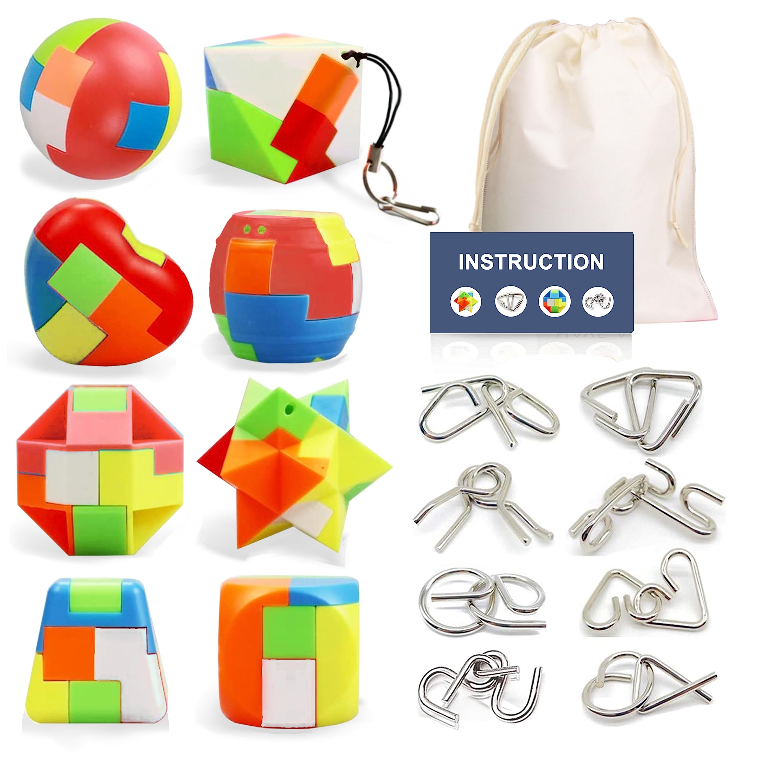 Amazon 16 Pack Brain Teasers Puzzles For Kids Adults Brain Teasers Metal IQ Toys Puzzle Mind Game 3D Coil Cast Wire Unlock Interlock Magic Ball Puzzles For Teenagers Toys 