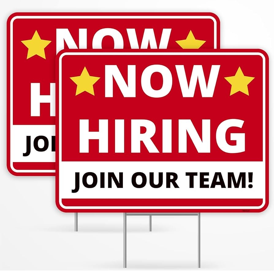 Amazon 2PC Now Hiring Sign With Stake 17 Inches By 13 Inches Double Sided Signs Corrugated Plastic Help Wanted Hiring Signs For Business Patio Lawn Garden