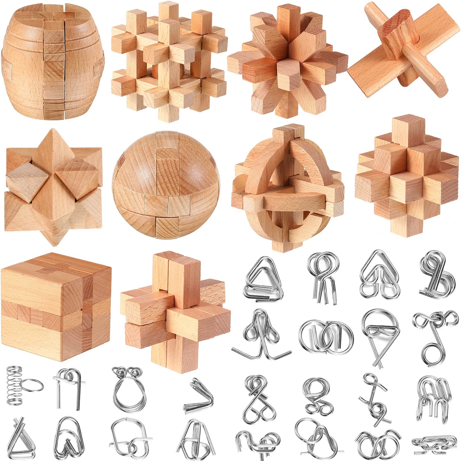 Amazon 34 Pcs Metal Brain Teaser Puzzles For Kids Adult 3D Wooden Mind Games Puzzle Cube Wooden Brain Games Block Metal Wire Unlock Interlock Game Educational Logic Mind Desktop Toys Toys