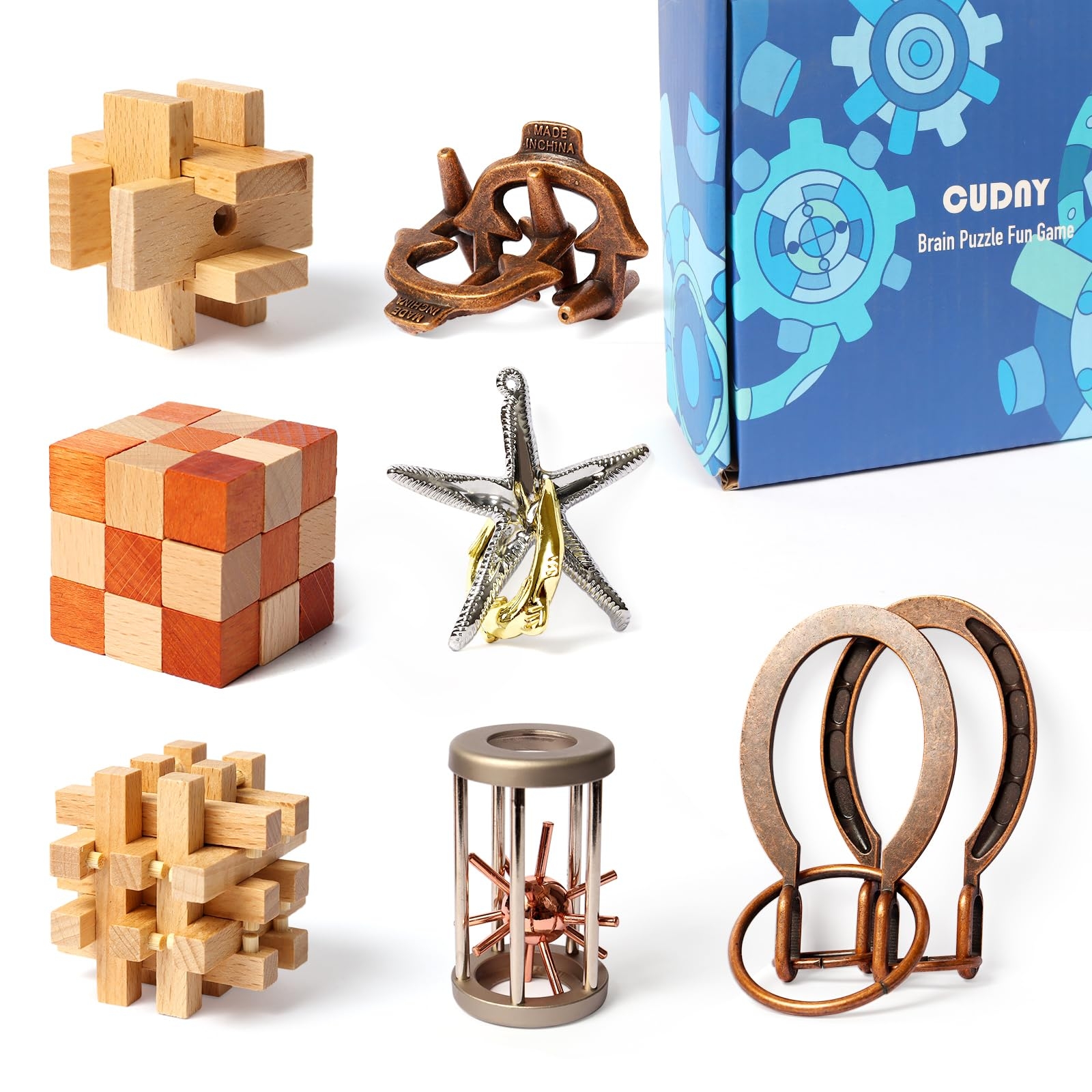 Amazon CUDNY 7 Pieces Cool Mind Puzzles Unlock Interlock Brain Teaser Games For Adults And Kids Wooden And Metal Puzzles IQ Logic Fun Puzzle Box Toys Games