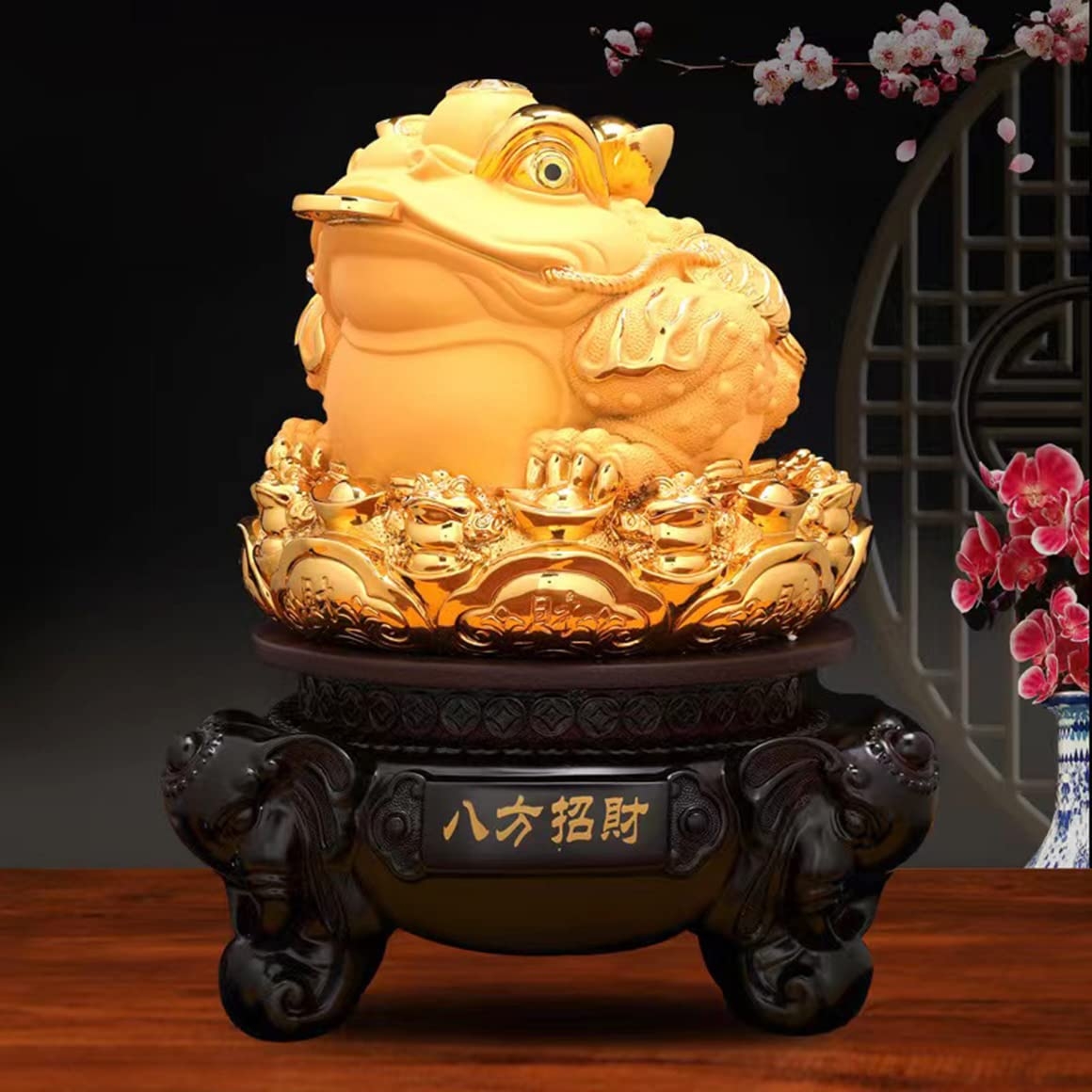 Amazon FUNSXBUG 8 Inch Height Gold Chinese Feng Shui Money Frog Three Legged Wealth Frog Or Money Toad Statue With Rotating Base Feng Shui Decor Home Office Decoration Tabletop Ornaments Good Lucky