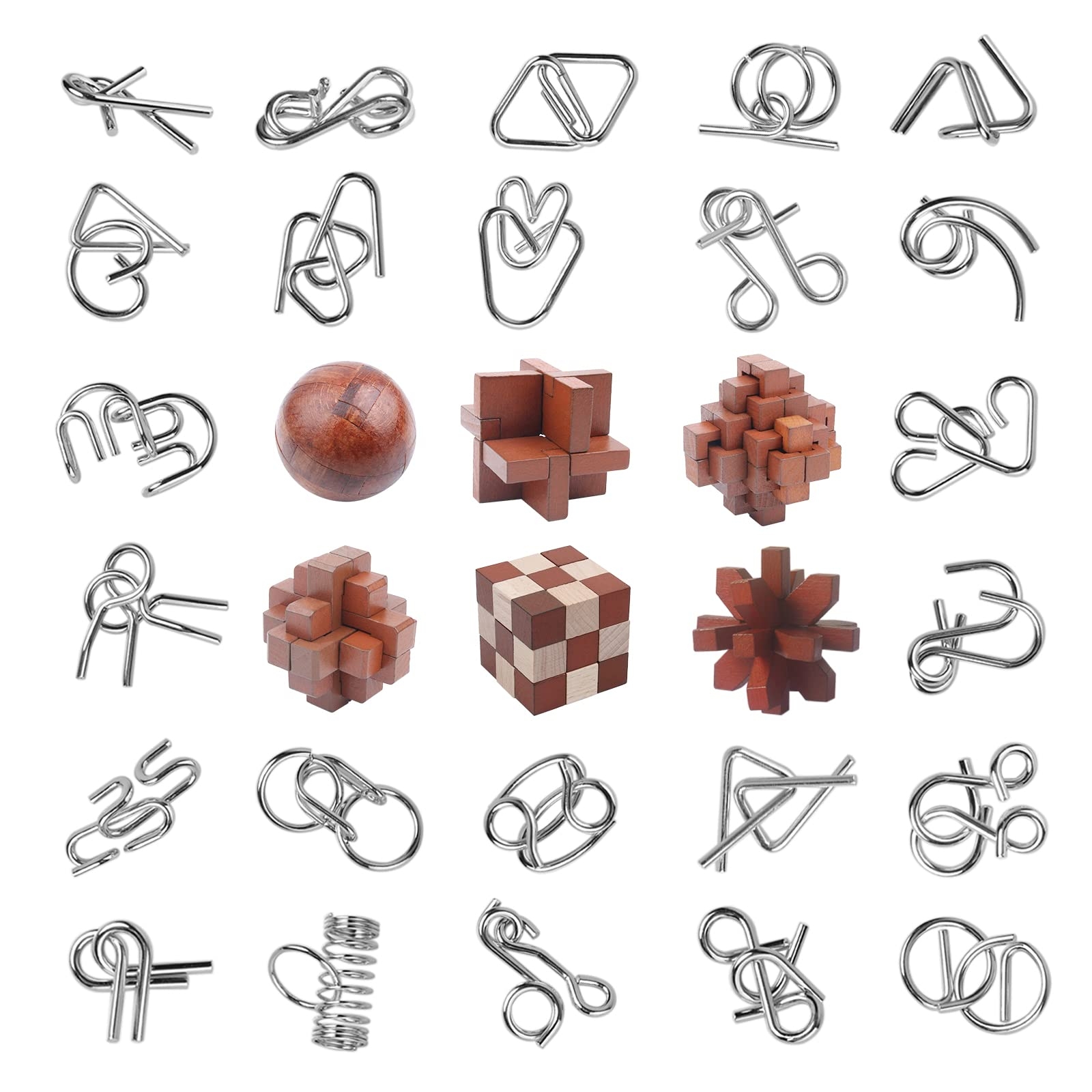 Amazon RLYLF 30pcs Brain Teaser Puzzles Game For Adults And Kids Ancient Wooden And Metal Puzzles 3D Educational Toys IQ Logic Train Family Games Party Favor Coffee Time Unlock Interlock Puzzles Box 