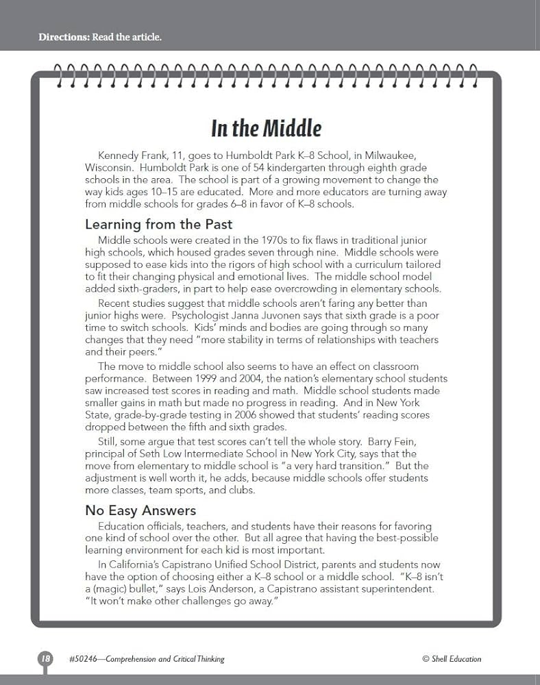 Amazon Shell Education Comprehension And Critical Thinking Grade 6 9781425802462 Jamey Acosta Books