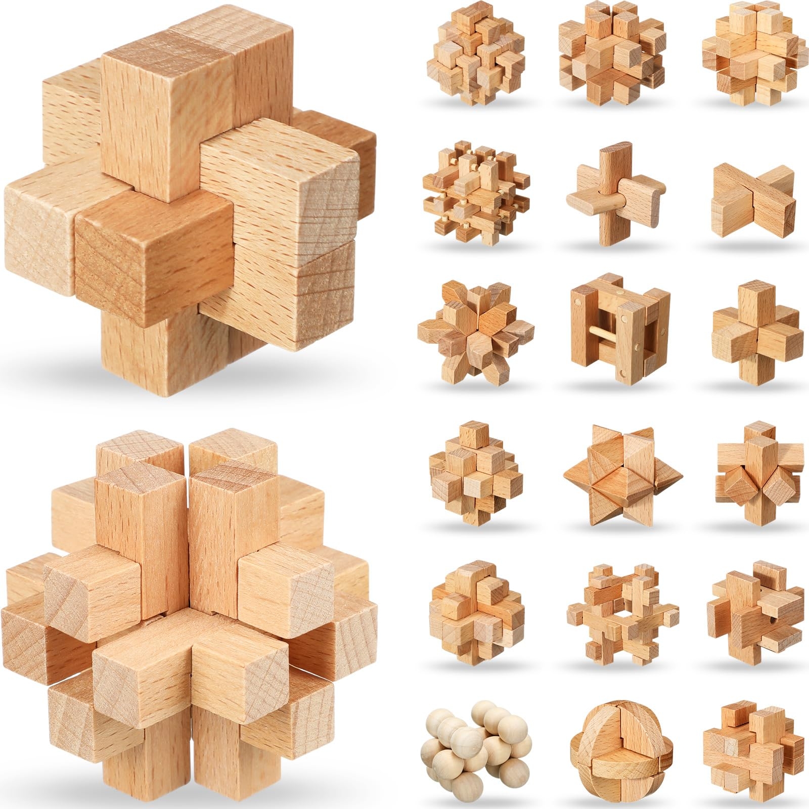 Amazon Suzile 20 Pcs Wooden Brain Teaser Puzzles Small 3D Wooden Puzzles Wood Block Puzzle Logic Box Lock Mind IQ Test Removing Assembling For Adults Toys Games