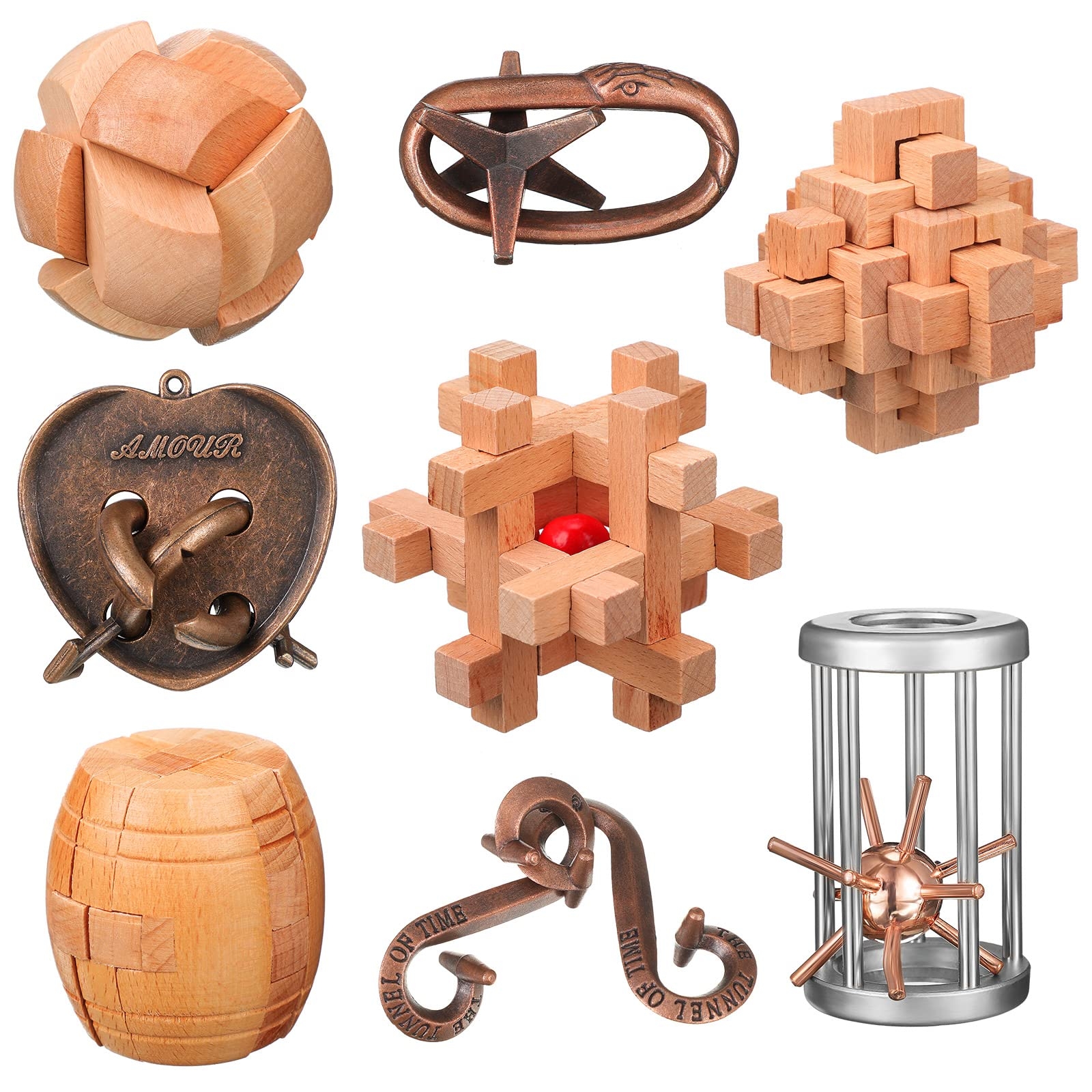 Amazon Wettarn 8 Pcs Brain Teaser Puzzles For Adults Logic Wooden Brain Teasers Mind Puzzles And Metal Puzzle Fidget Fun Educational IQ Games 3D Unlock Interlock For Adults Gift Toys 