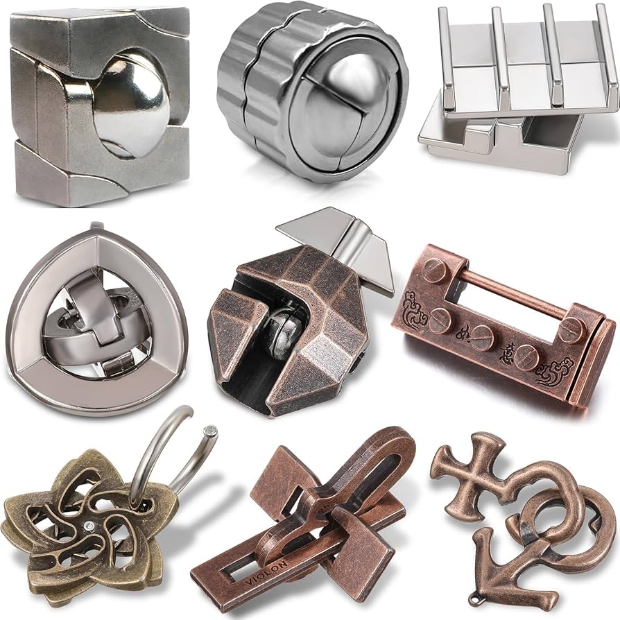 Amazon Wettarn 9 Pcs Metal Brain Teaser Puzzles Teaser 3D Steel Puzzle For Adults Unlock Interlocking Games IQ Education Smart Logic Test Toys For Adults Mind Challenge Educational Style Toys Games