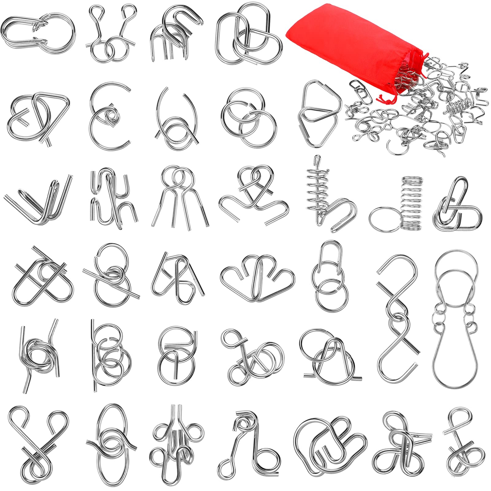 Amazon Yilloog Metal Brain Teaser Puzzles Set Of 36 With Pouch Steel IQ Games Physics Mind Metal Puzzles For Adults Basket Stocking Stuffers For Boys Girls Adults Challenge Gifts Easy Toys