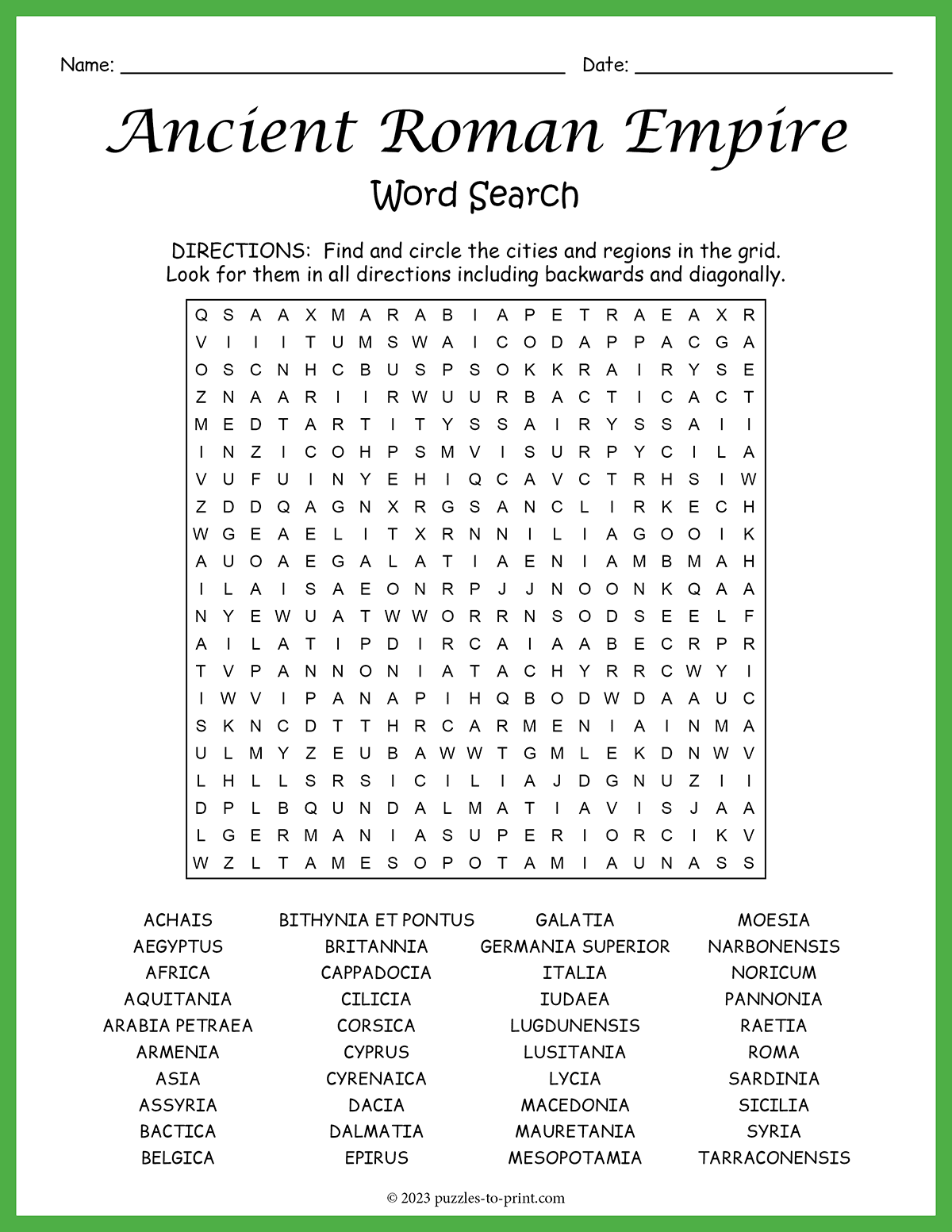 Ancient Roman Empire Word Search