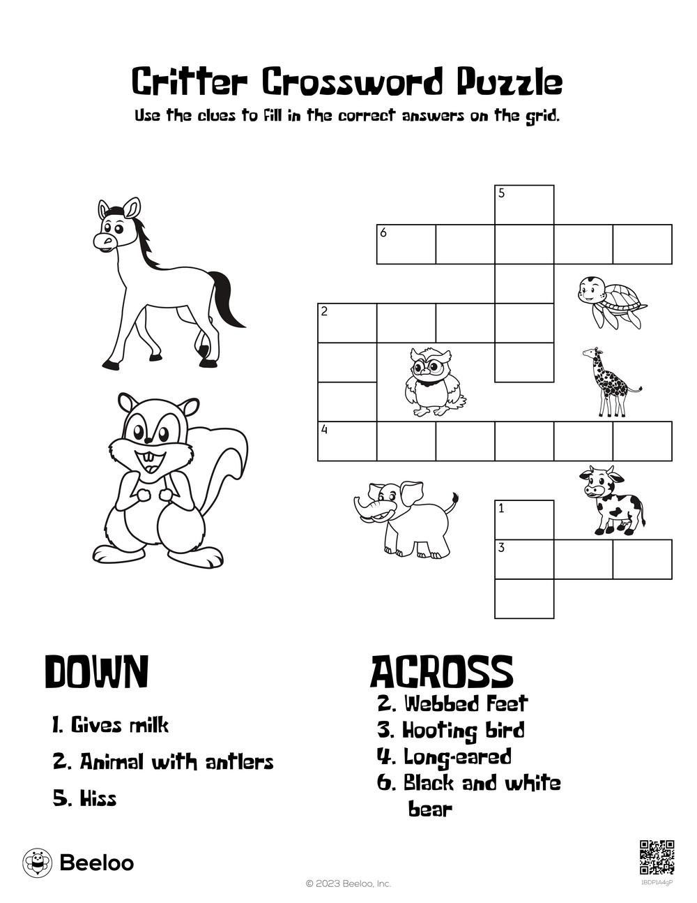 crossword puzzles for 1st graders