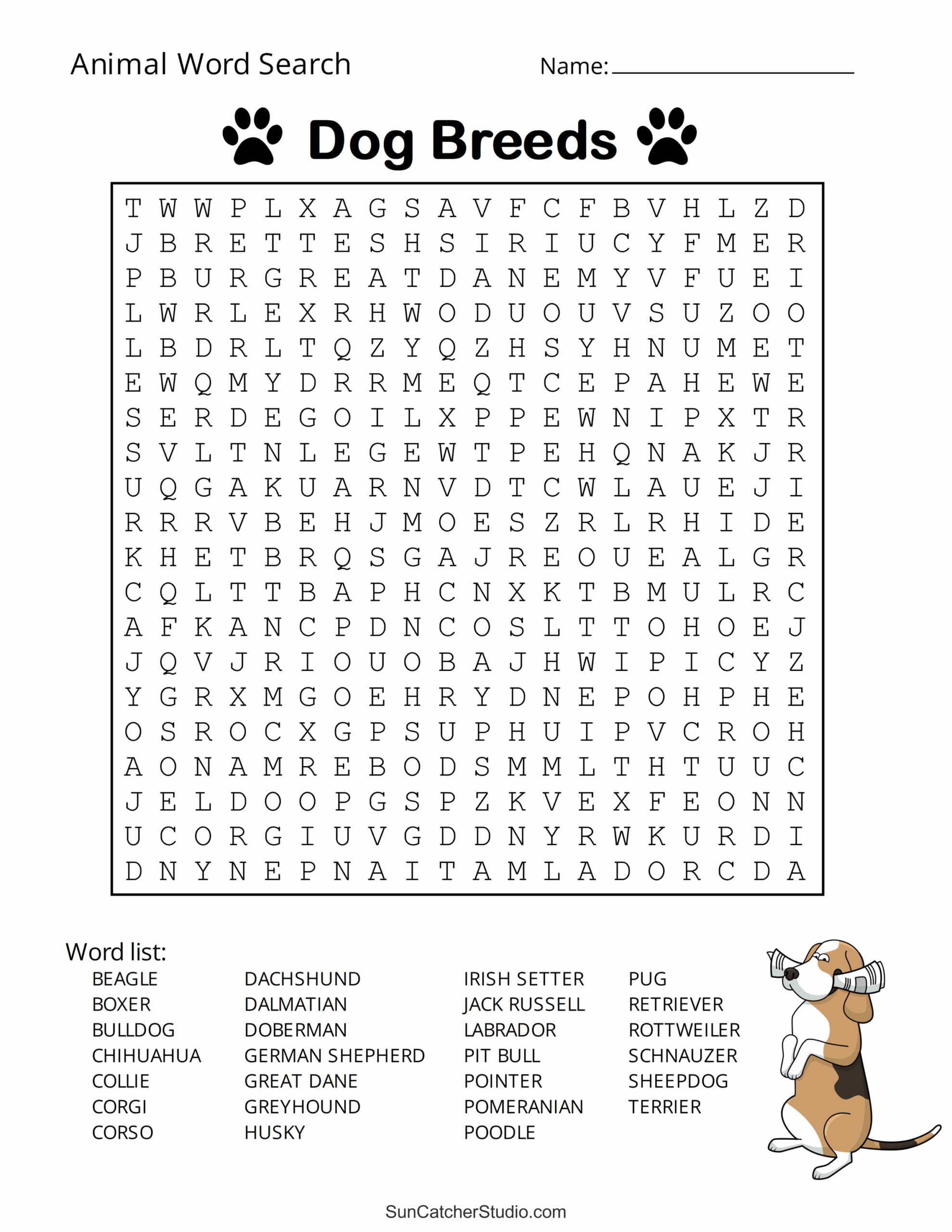 Animal Word Search Free Printable Dog Pet Dinosaur Puzzles Free Printables Monograms Design Tools Patterns DIY Projects