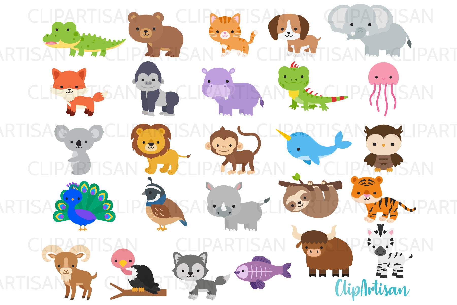 Animals A To Z Clipart Animal Alphabet Clip Art By ClipArtisan TheHungryJPEG