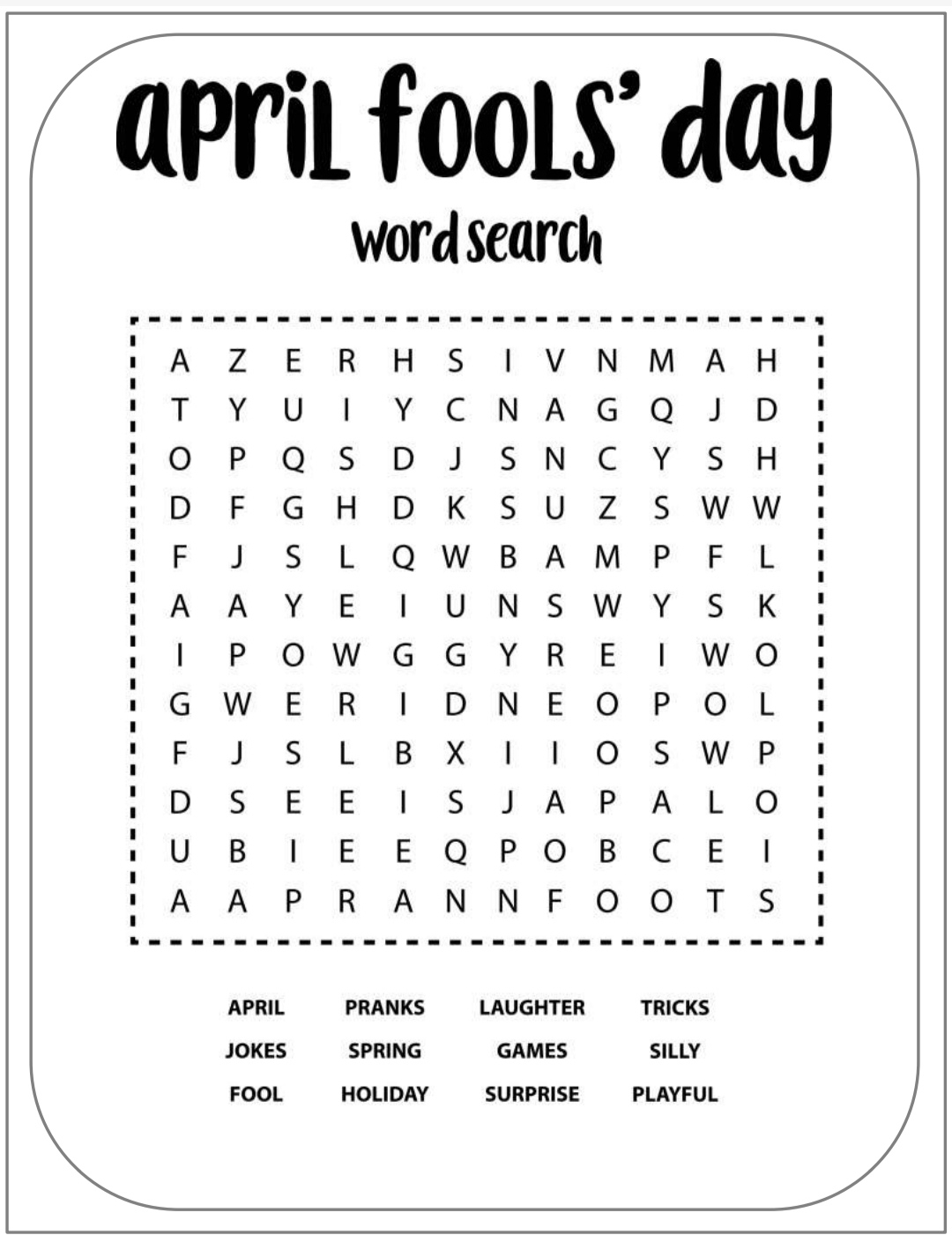 April Fools Day Word Search Puzzles Prank Games And Unsolvable English Vocabulary Activity Print Teaching Resources