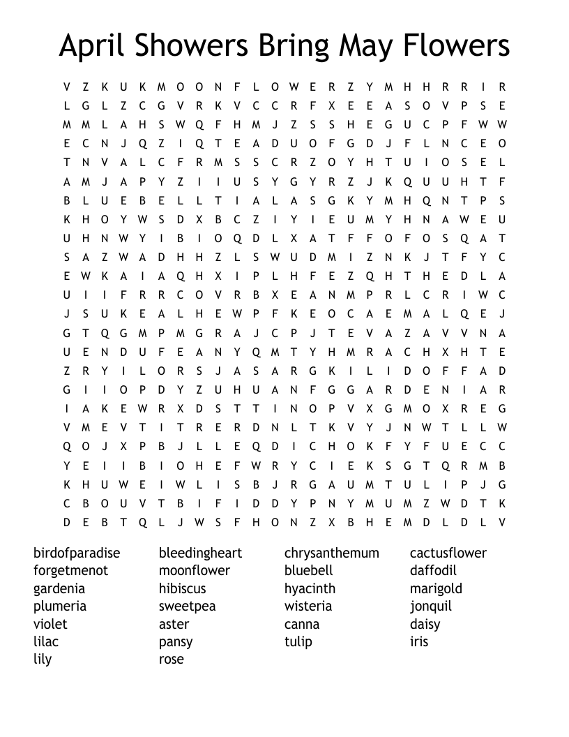 April Showers Bring May Flowers Word Search WordMint