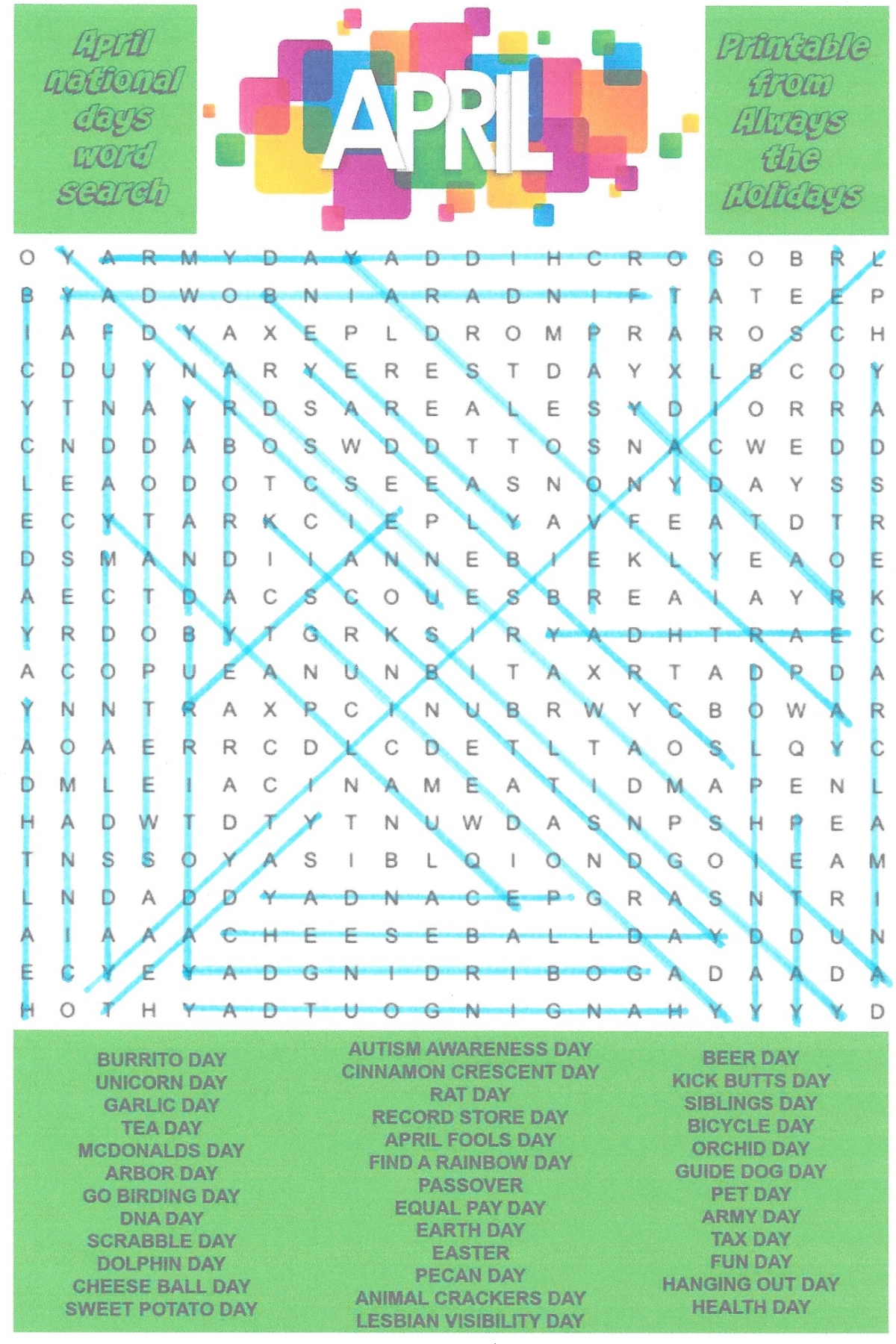 April Word Search Answer
