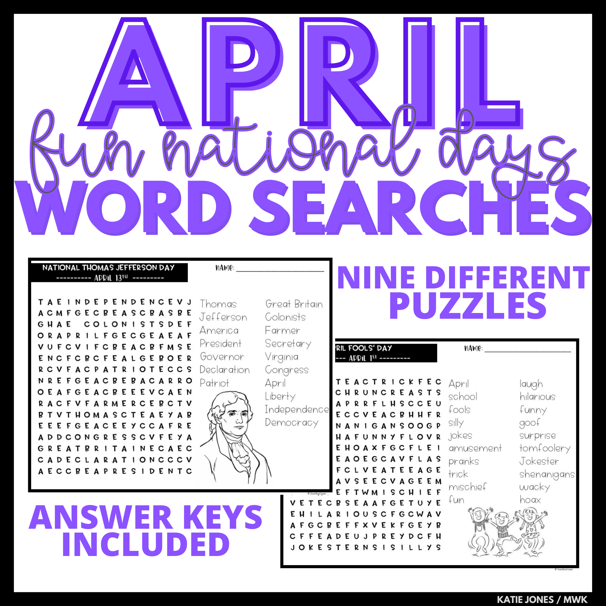 April Word Search Puzzles Made By Teachers