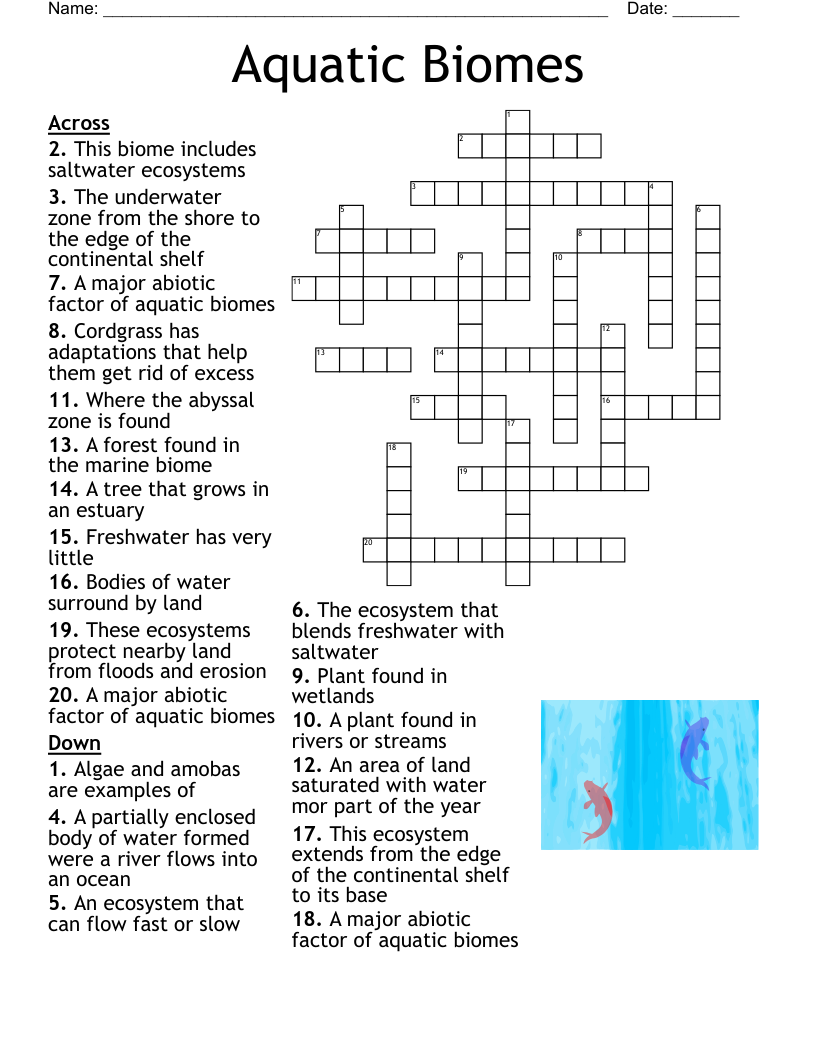 Aquatic Biomes Crossword WordMint Aquatic Biomes Crossword WordMint