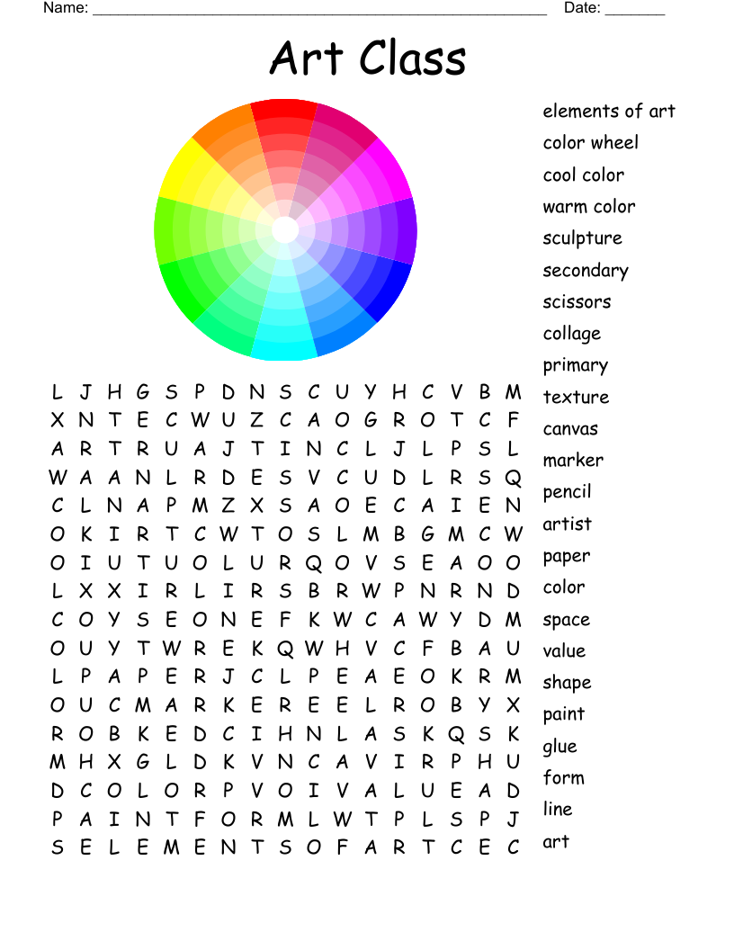 Art Class Word Search WordMint
