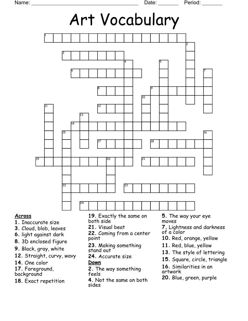 Art Vocabulary Crossword WordMint