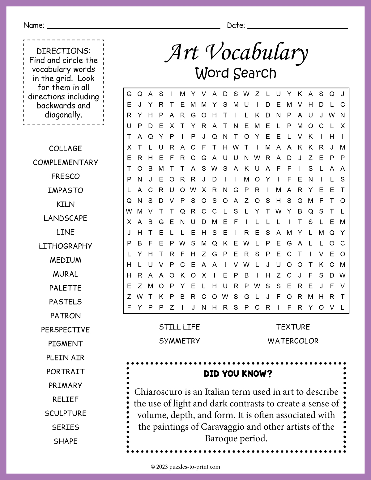 sculpture vocabulary cross word answers