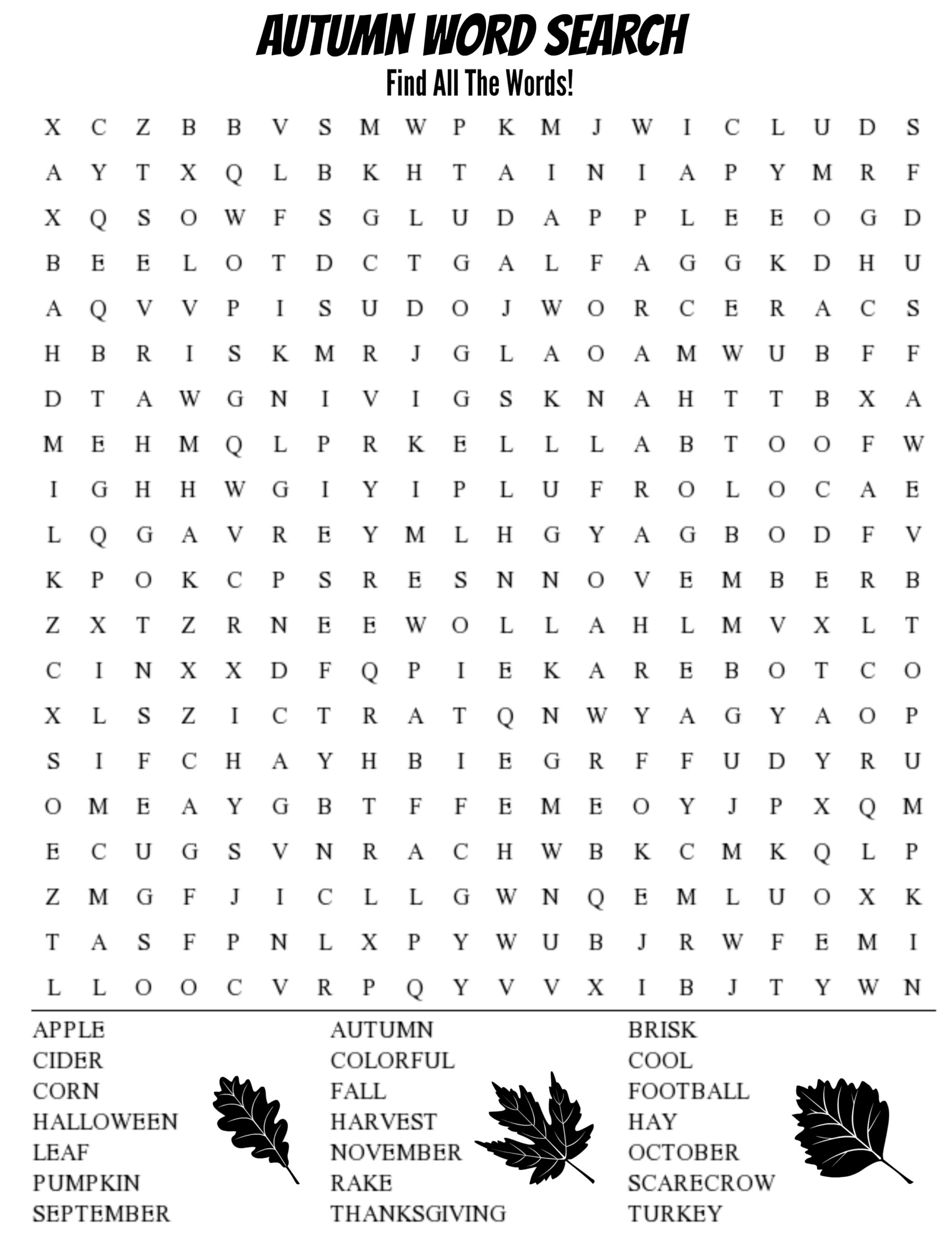 autumn word search printable