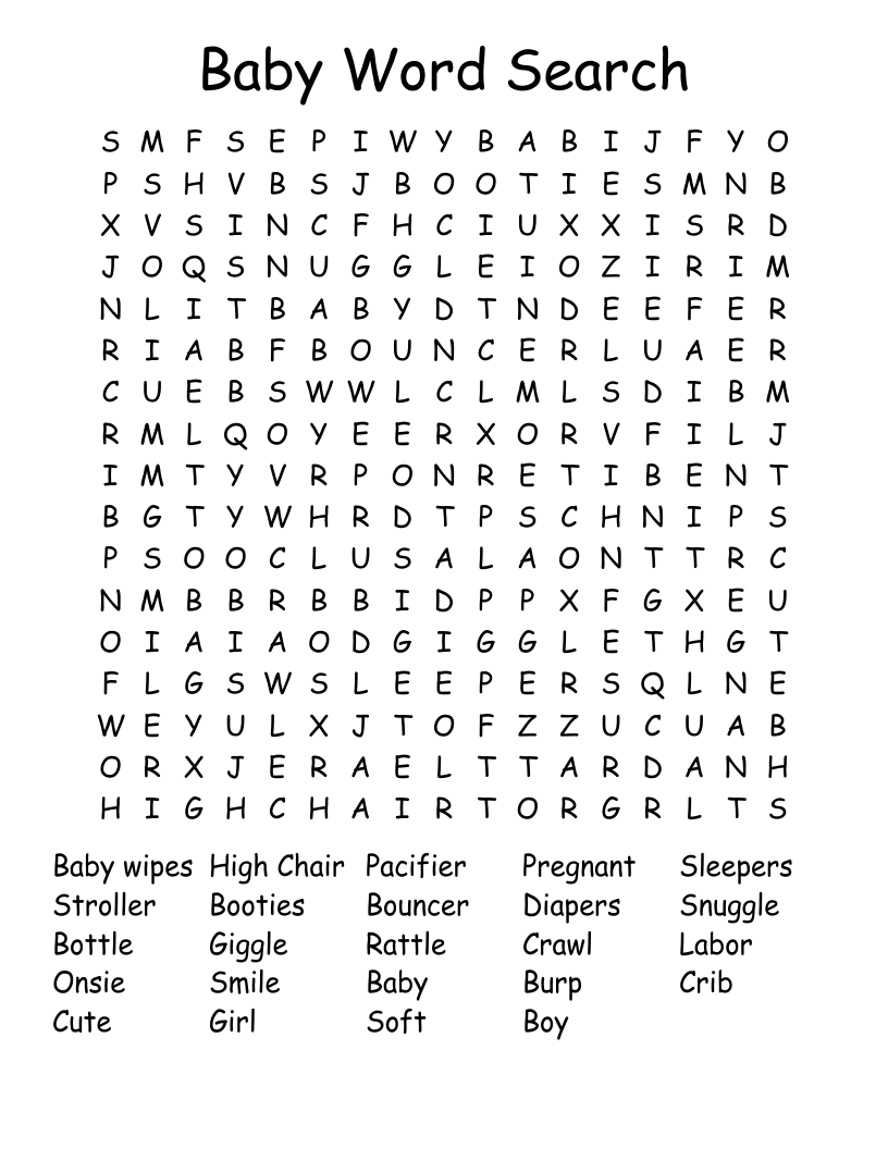 Baby Shower Word Search WordMint