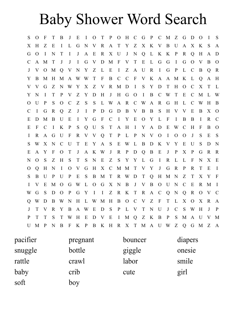 Baby Shower Word Search