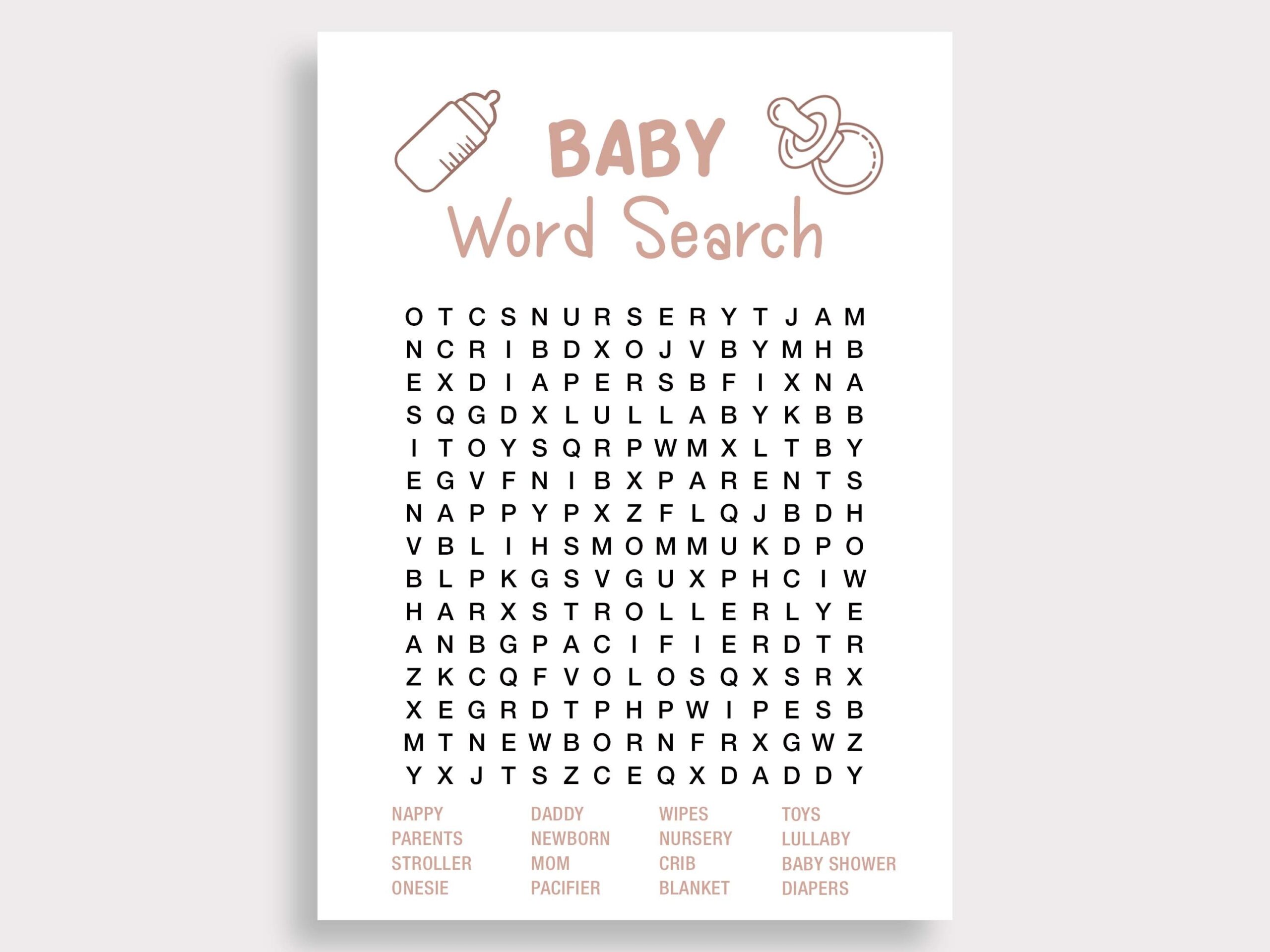 Baby Word Search Game Girl Baby Shower Games Pink Baby Shower Game Word Search Puzzle Fun Baby Shower Games Instant Download Printable S16 Etsy