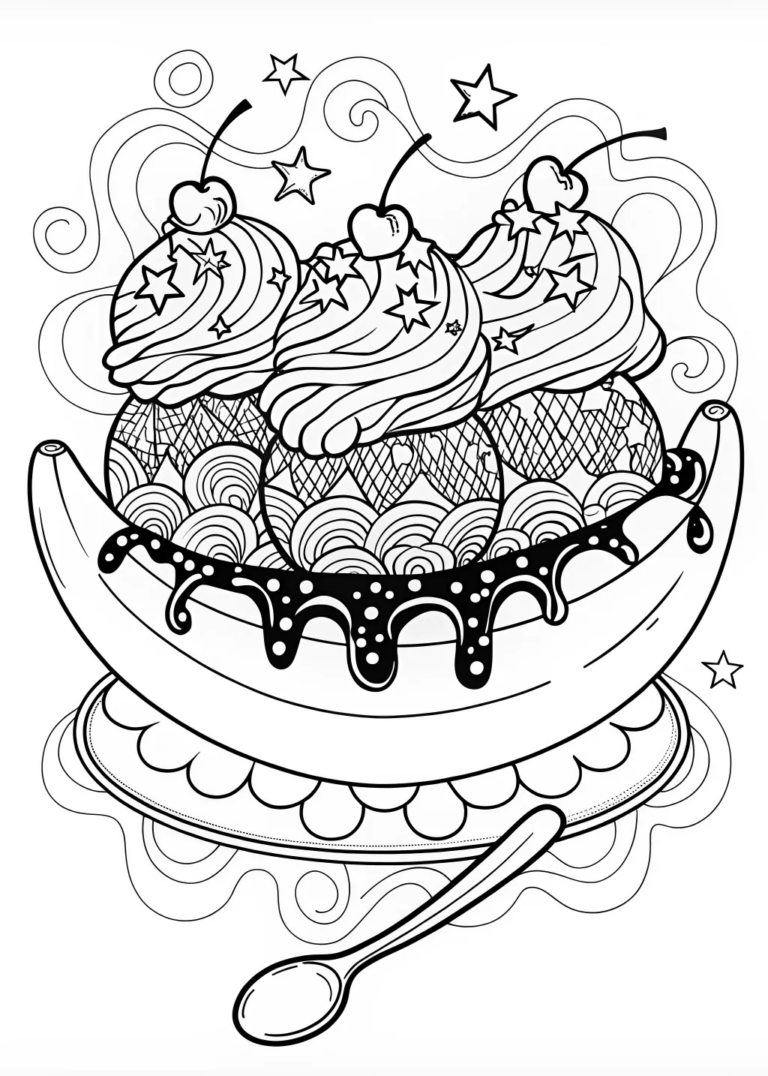 Banana Split Ice Cream Coloring Page Free Printable