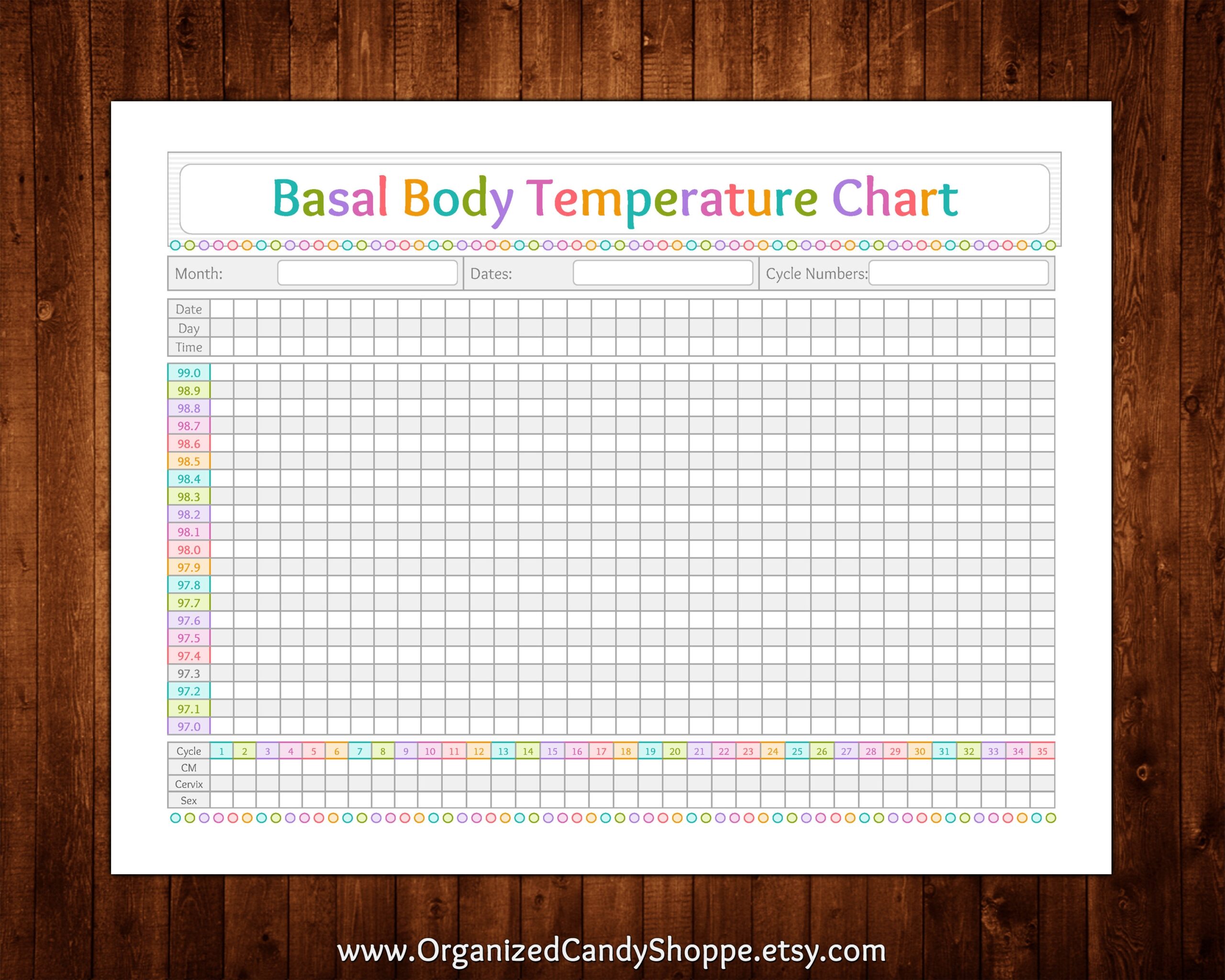 Basal Body Temperature Chart 1 Page Instant Download PDF Printable Etsy
