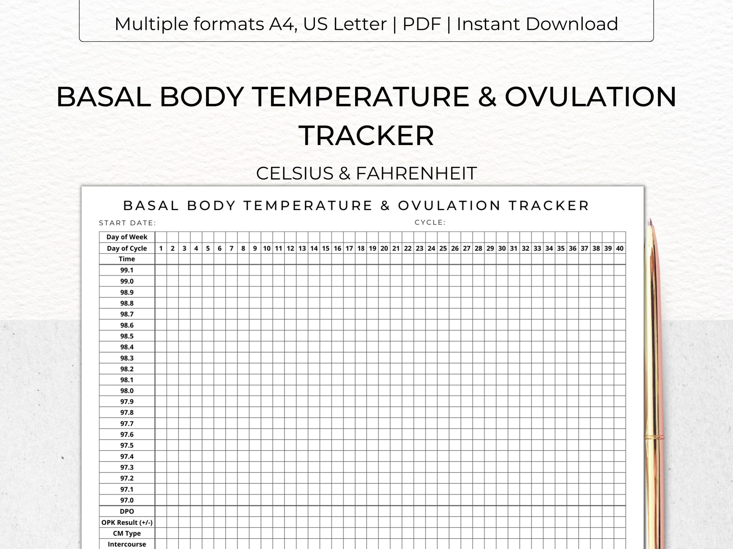 BASAL BODY Temperature Ovulation Tracker Printable BBT Chart Fertility Pregnancy Period Tracker Digital Download Pdf A4 Us Letter Etsy