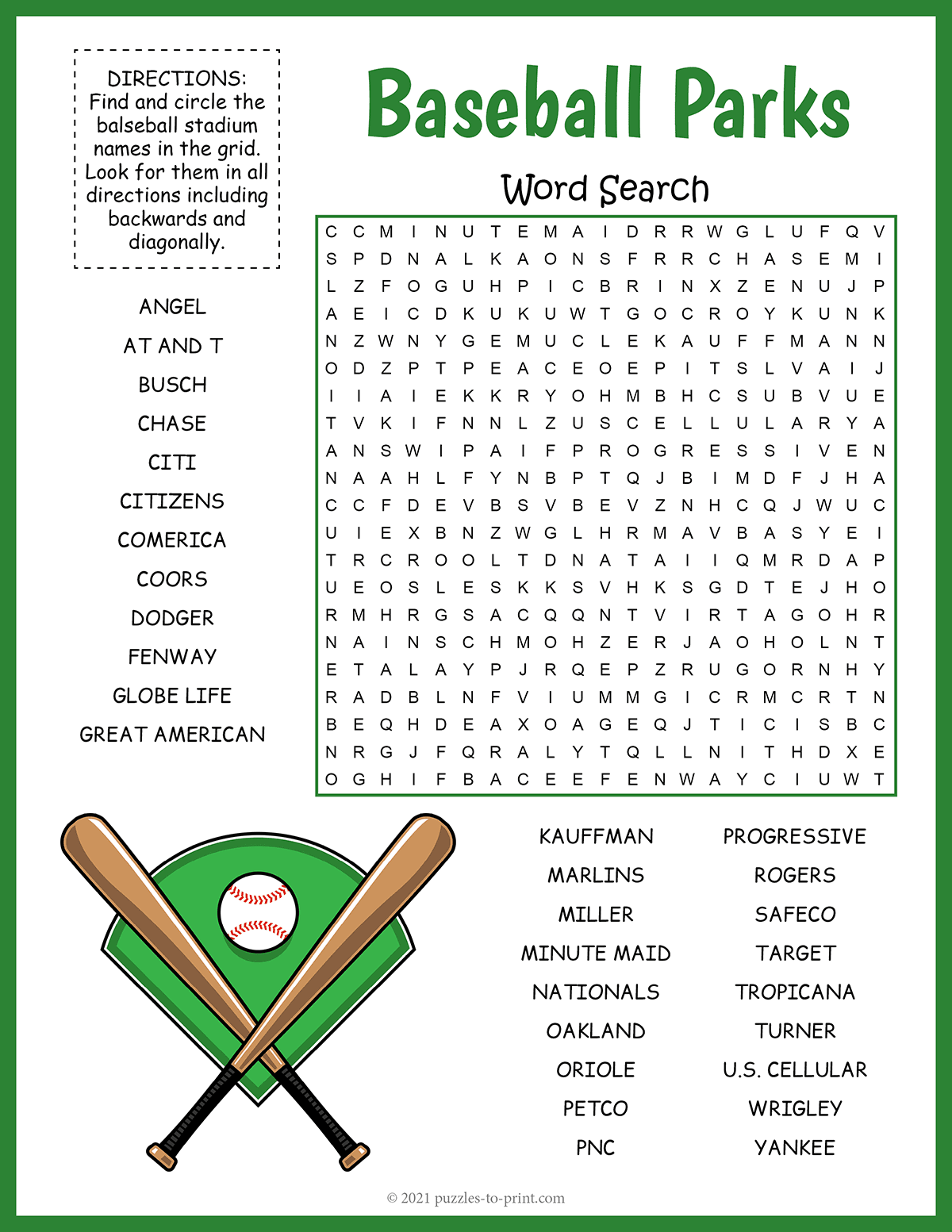 baseball word search puzzle