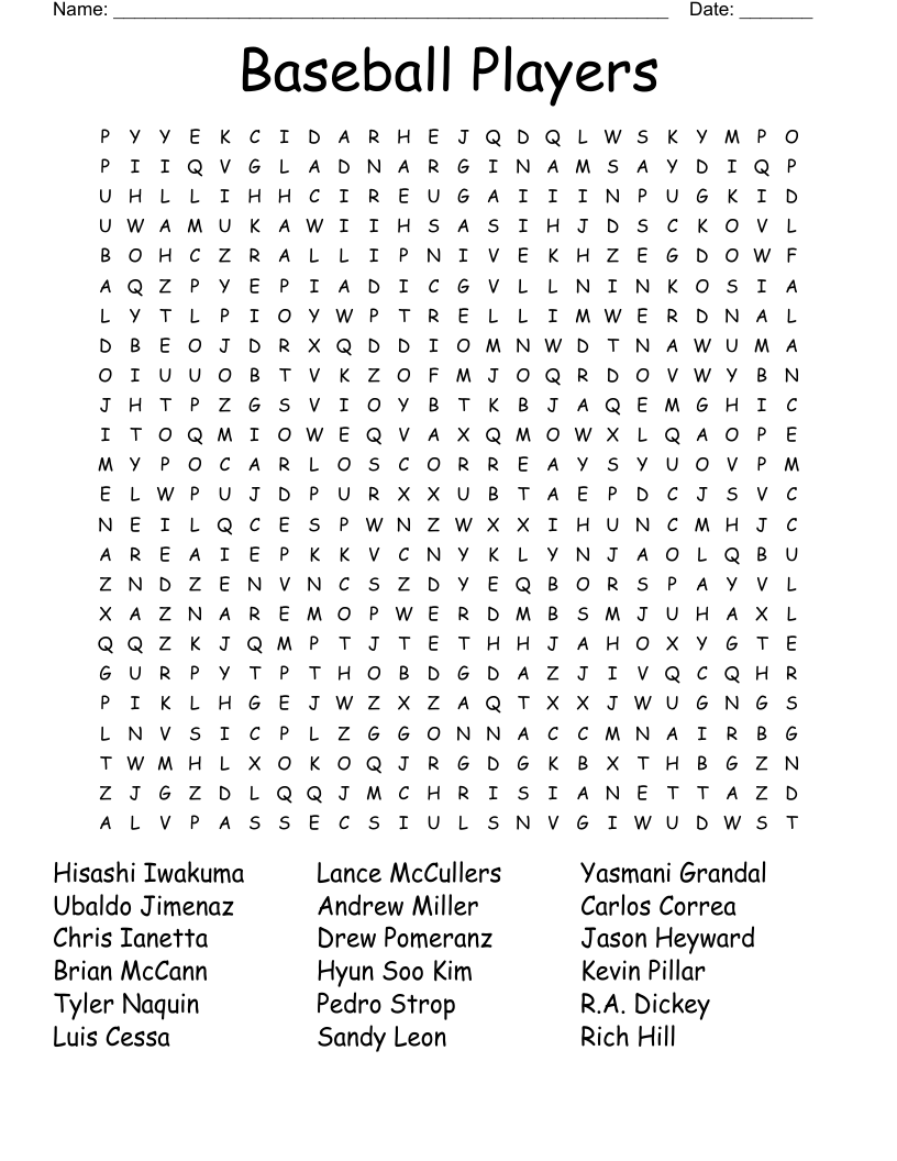 Baseball Players Word Search WordMint