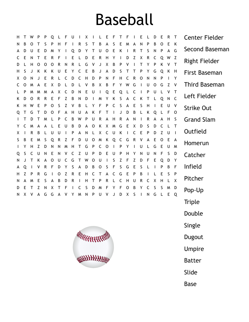 Baseball Word Search Puzzle