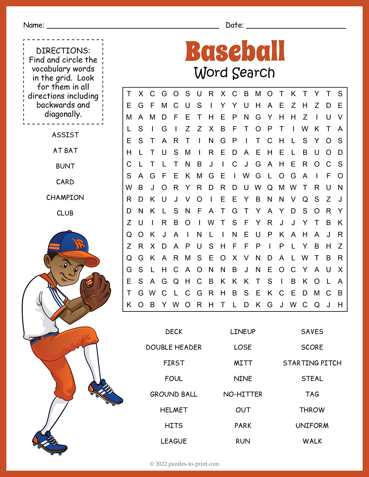 Baseball Word Search