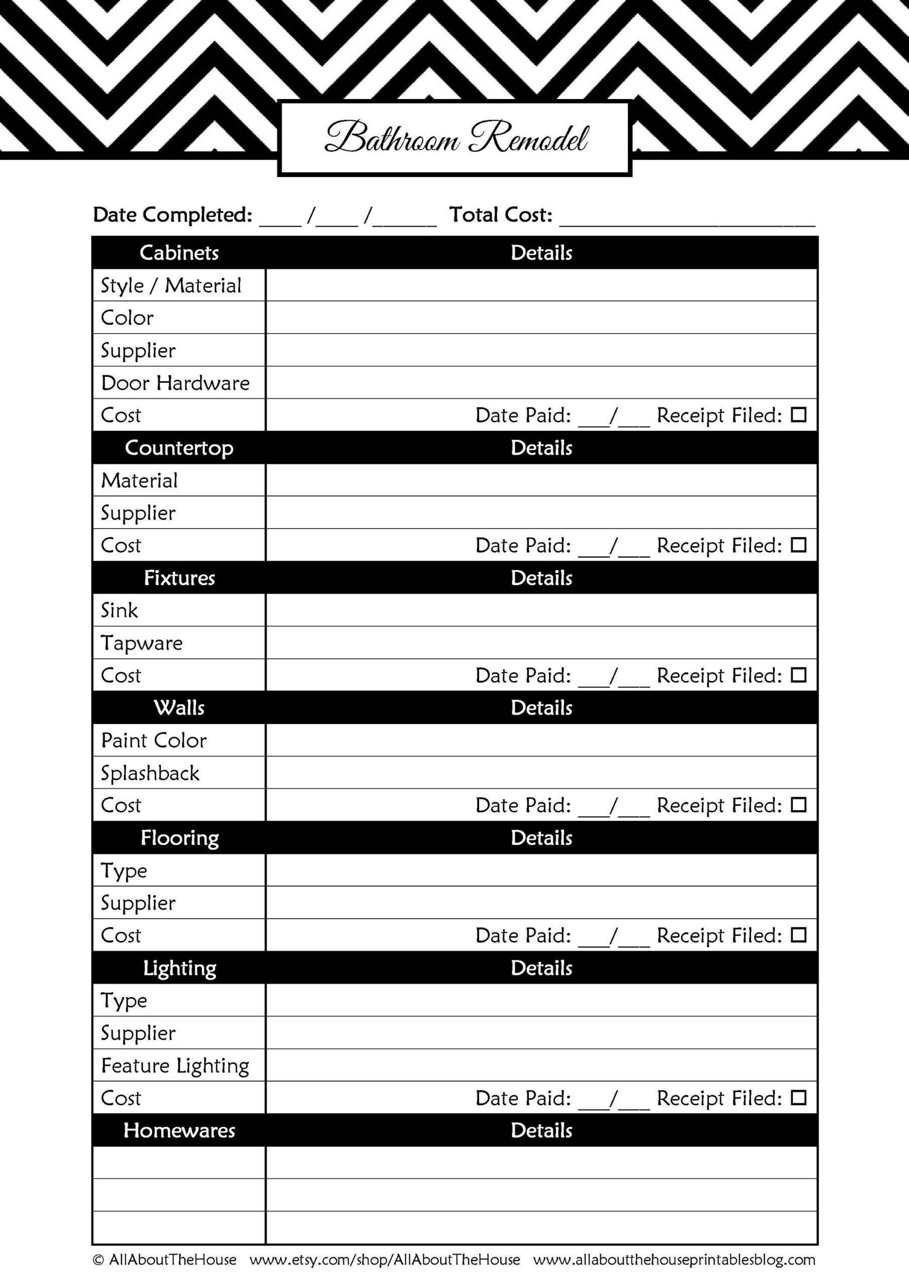 Bathroom Remodel Checklist Planner Printable Renovation Home Improvement Diy Inspiration Budget Layout Editable Template Pdf Digital Instant Etsy