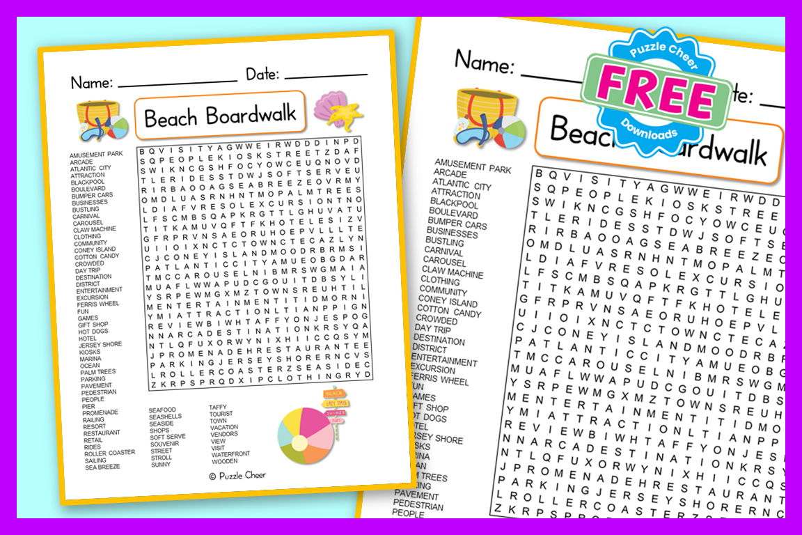 Beach Boardwalk Word Search Puzzle Cheer Beach Boardwalk Word Search Puzzle Cheer