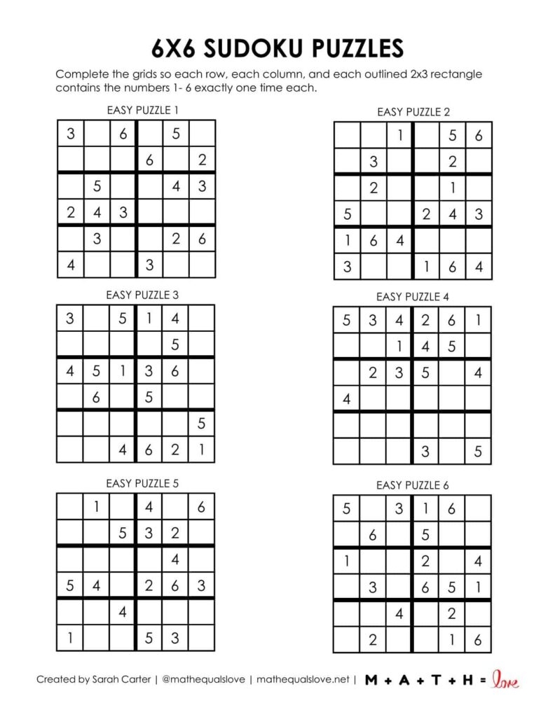 Free Printable Sudoku 6 Per Page