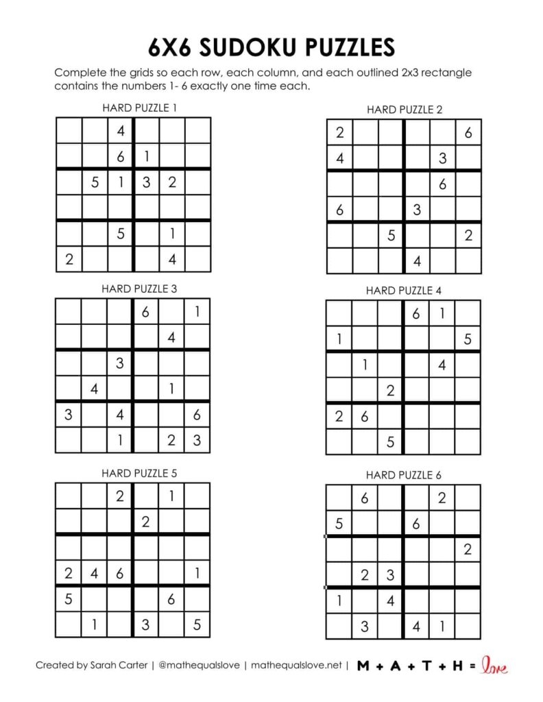 Beginner Sudoku 6x6 Printable Puzzles PDF 