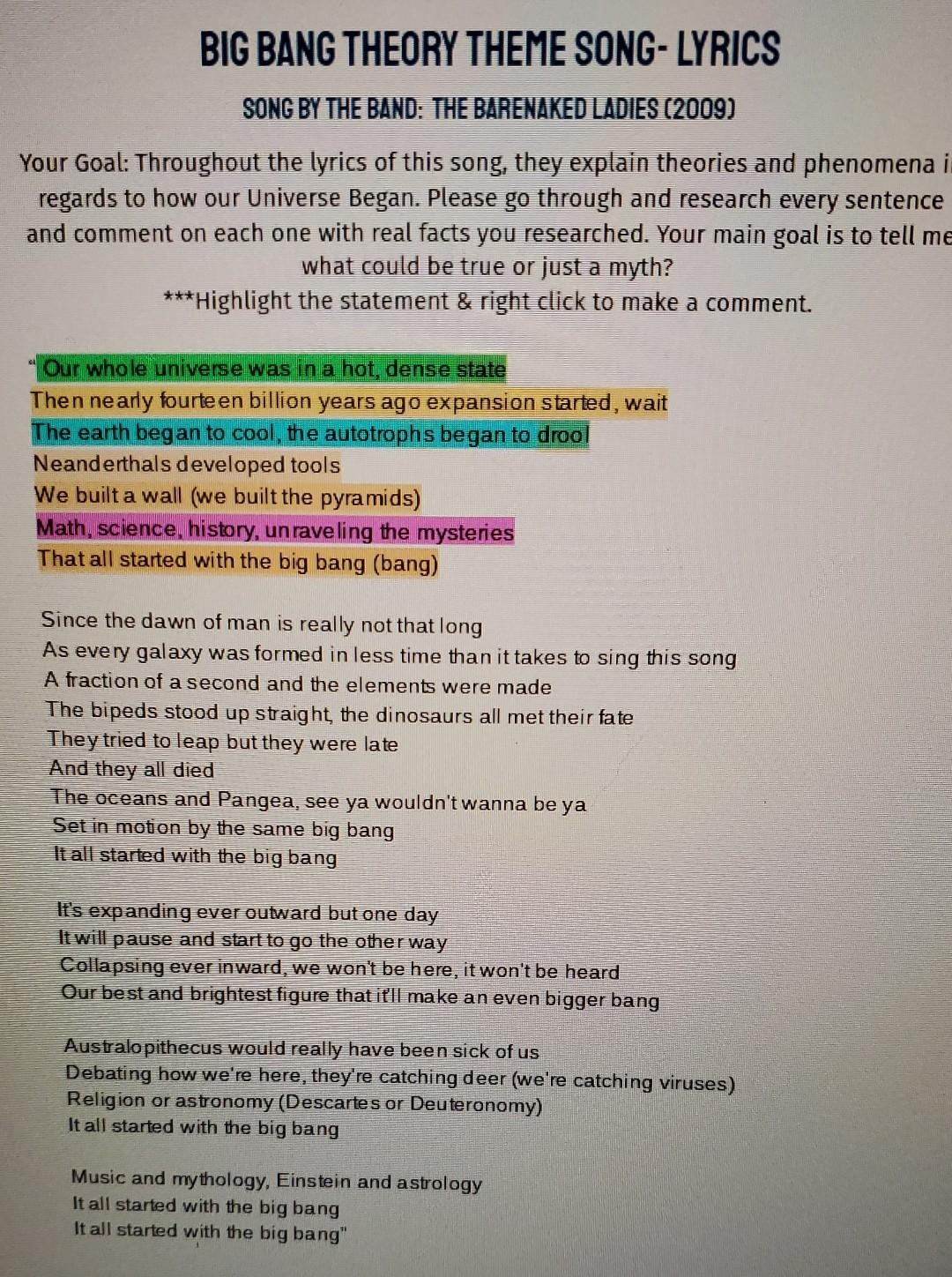 BIG BANG THEORY THEME SONG LYRICS SONG BY THE BAND Chegg