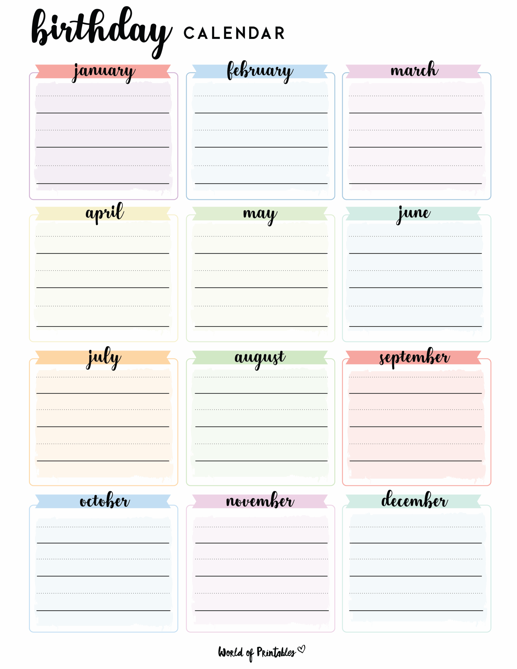 free printable birthday chart